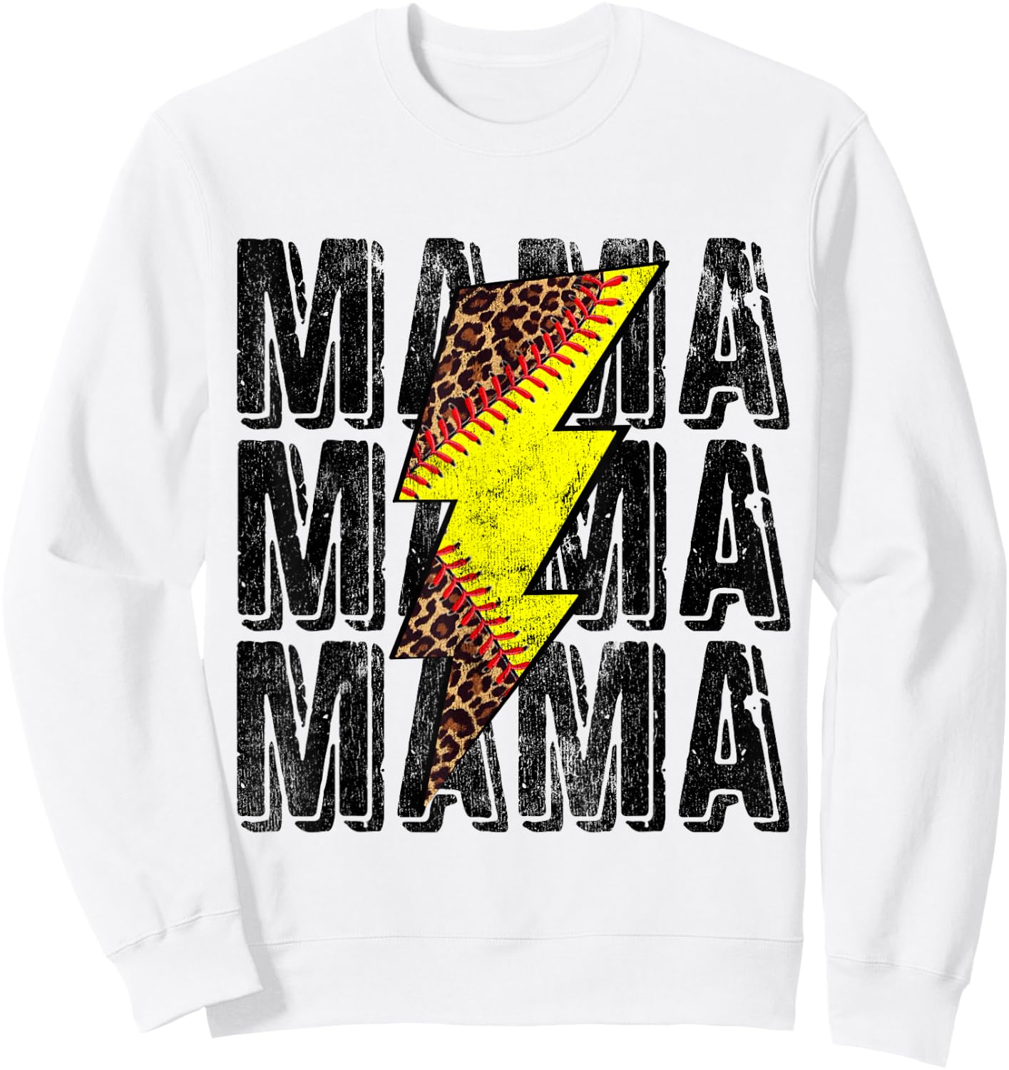 Funny Mothers Day Softball Leopard Thunderstorm Grandma Mama Sweatshirt - Sweatshirt | White