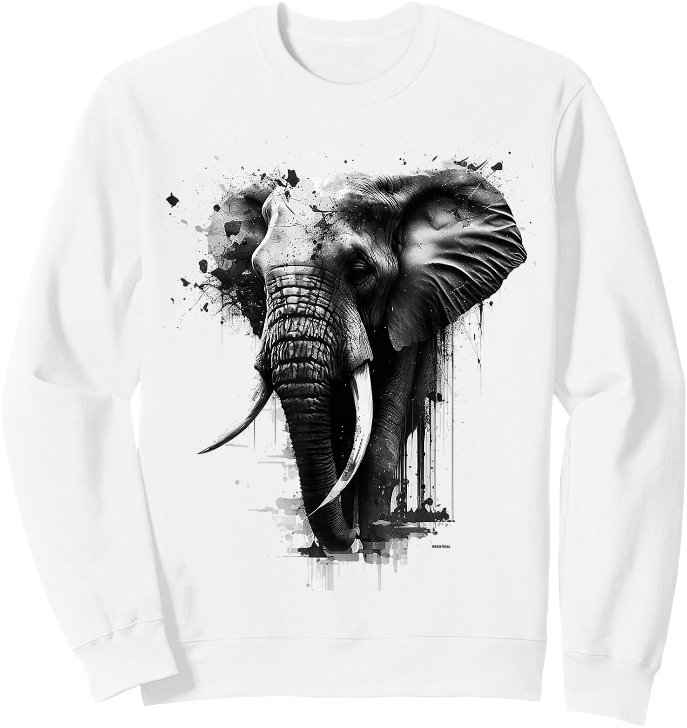 Elephant Art Drawing Zoo Animal Motif Elephant Sweatshirt - Sweatshirt | White