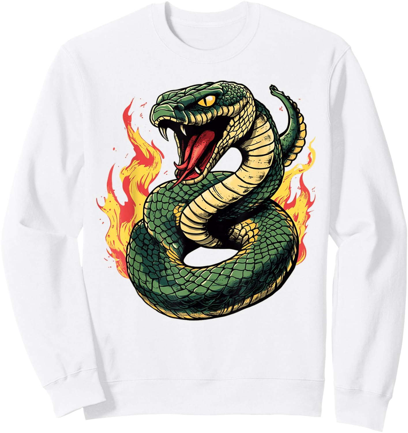 Venomous Snake Cobra Striking Fire Design Sweatshirt - Sweatshirt | White