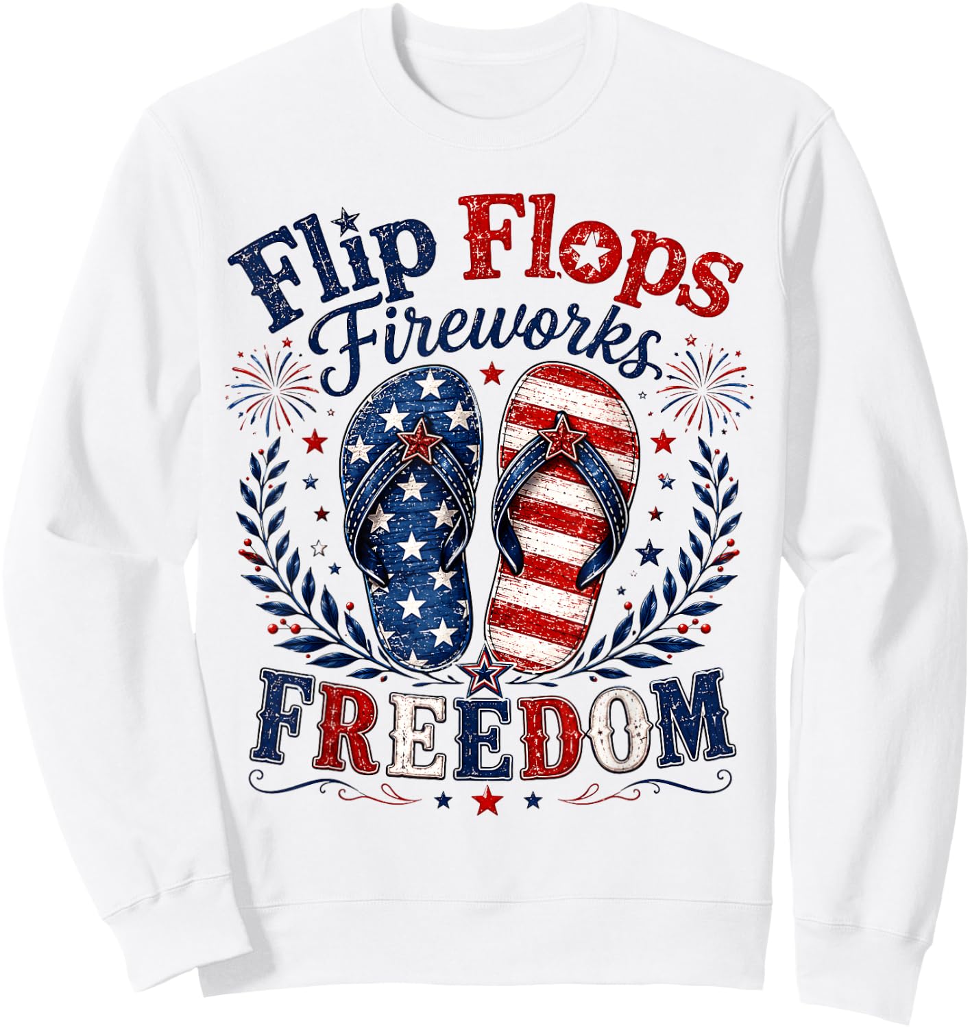 Flip Flops Fireworks Freedom USA Flag Summer 4th of July Sweatshirt - Sweatshirt | White