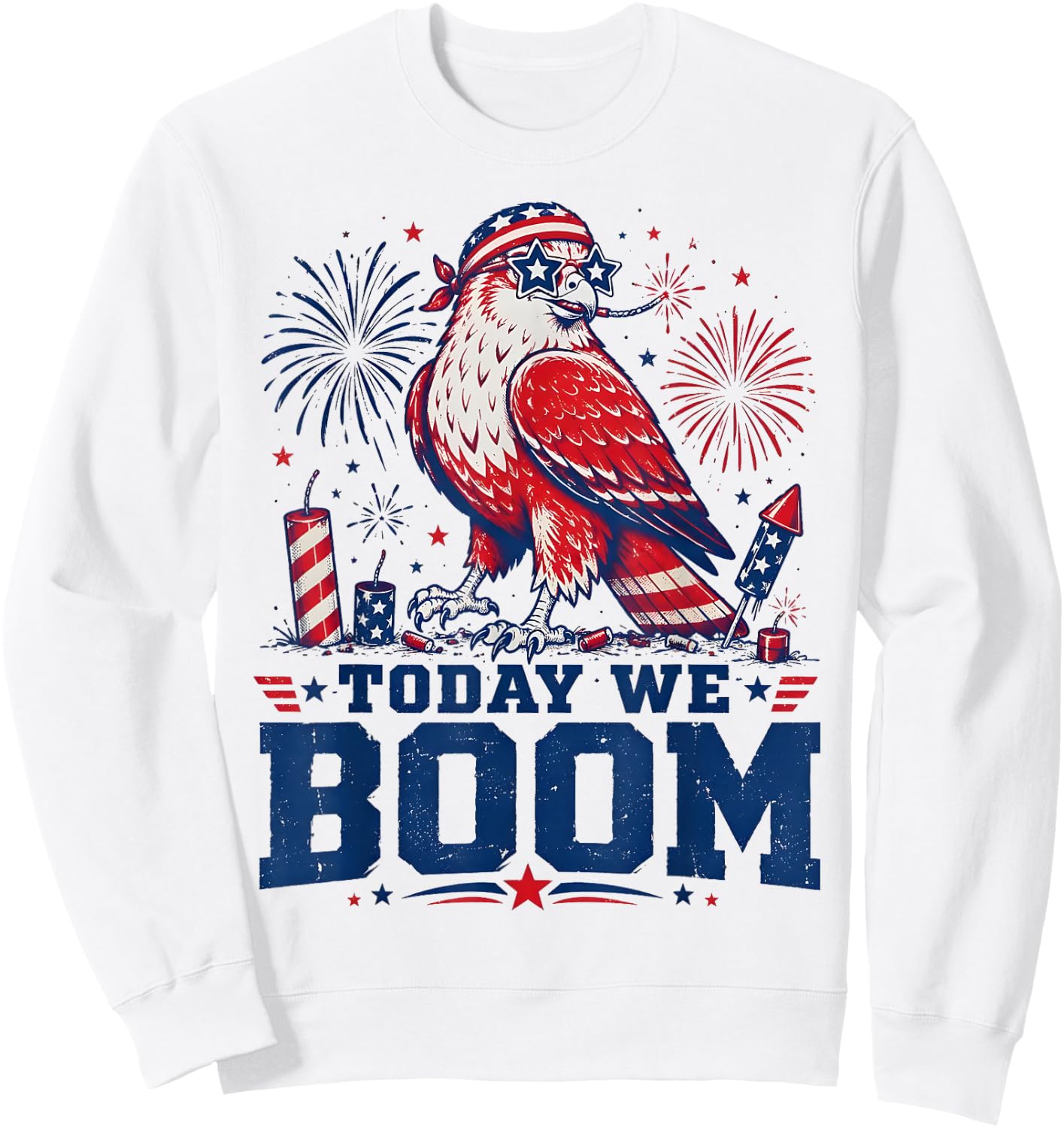 Retro Funny 4th of July Eagle Beer Today We Boom Fireworks Sweatshirt - Sweatshirt | White