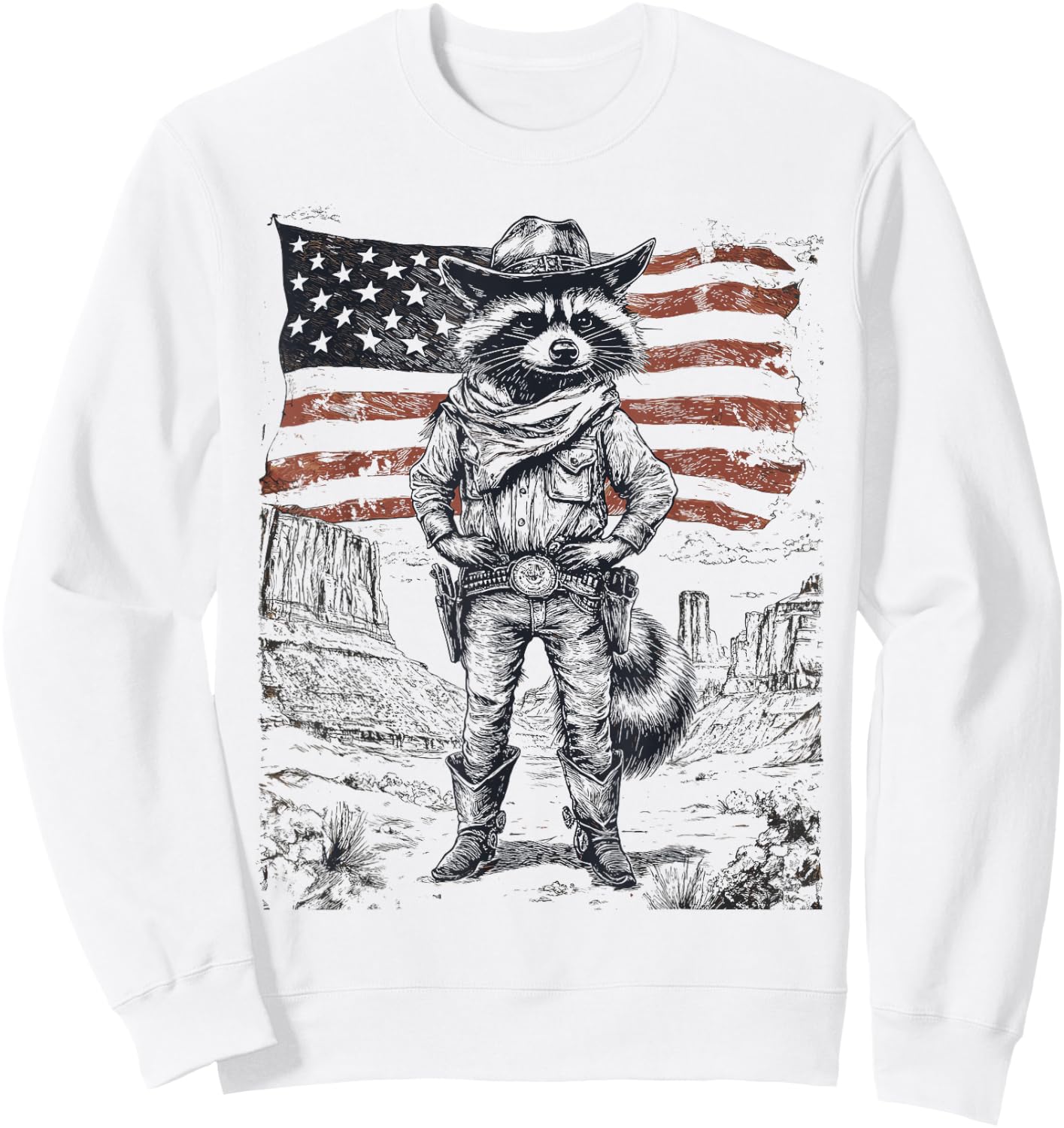 Wild West Cowboy Raccoon 4th of July Western Rodeo Sweatshirt - Sweatshirt | White