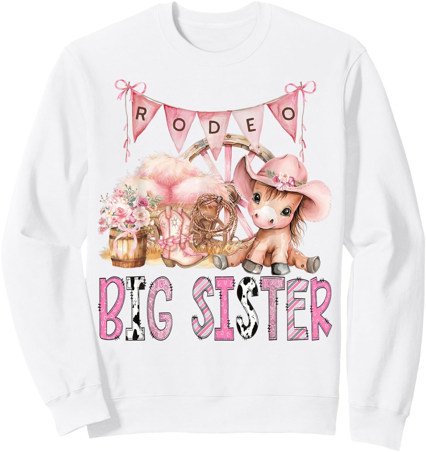 Rodeo Big Sister Pink Cowgirl Coquette 1St Birthday Girl Sweatshirt - Sweatshirt | White