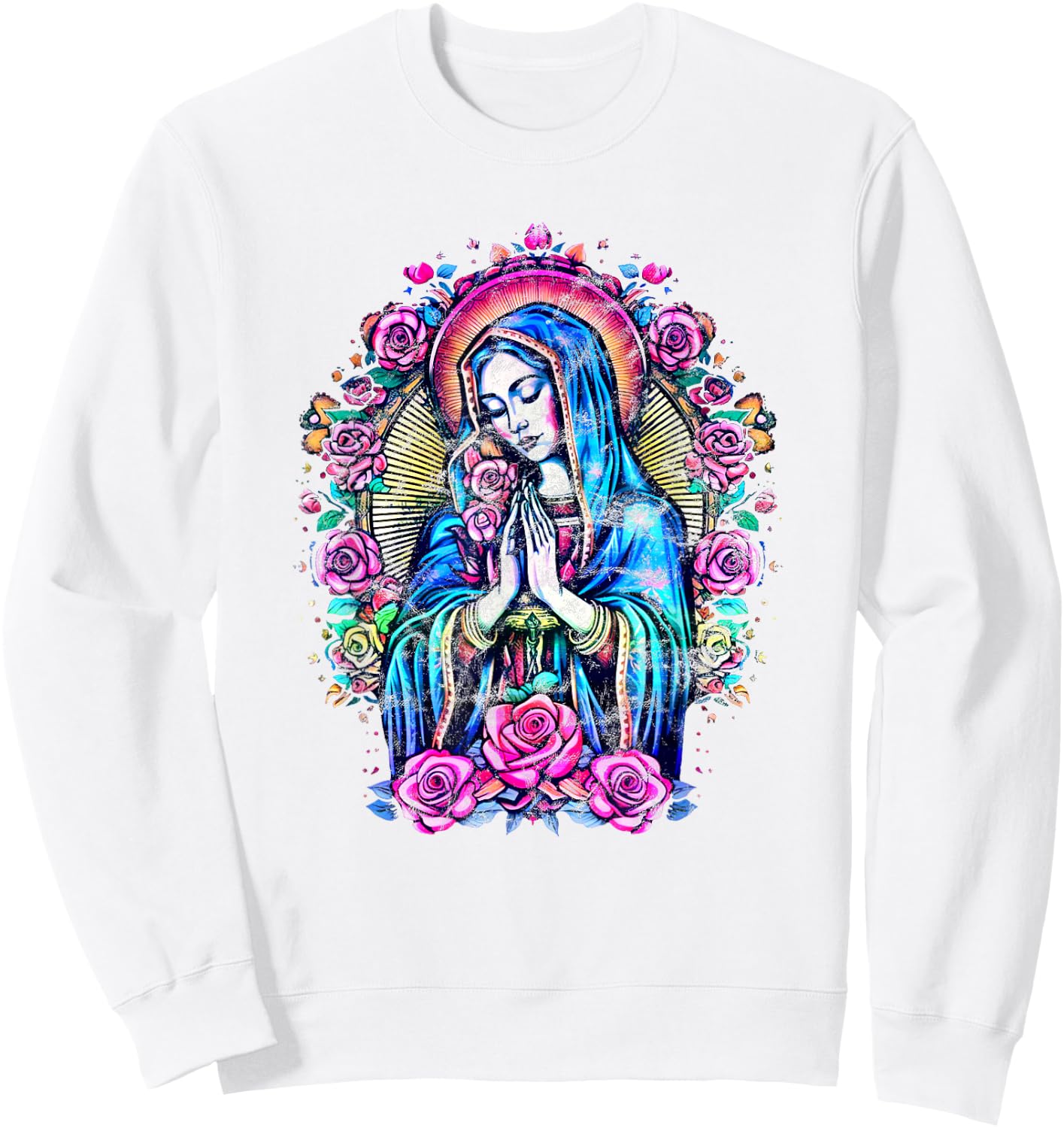 Praying Mary with roses, Christianity, Our Lady of Guadalupe Sweatshirt - Sweatshirt | White