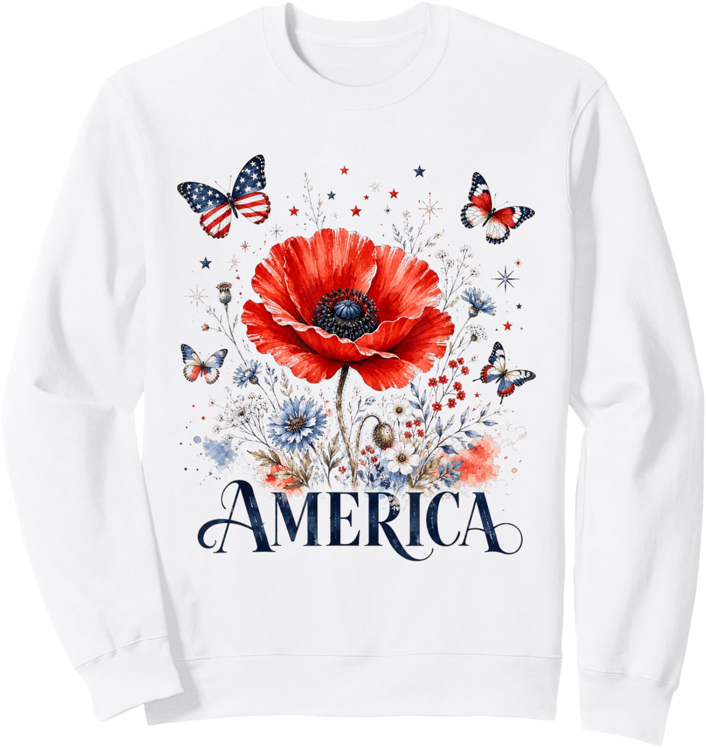 America 1776-2026 Women 250 Years of Freedom Poppies Poppy Sweatshirt - Sweatshirt | White