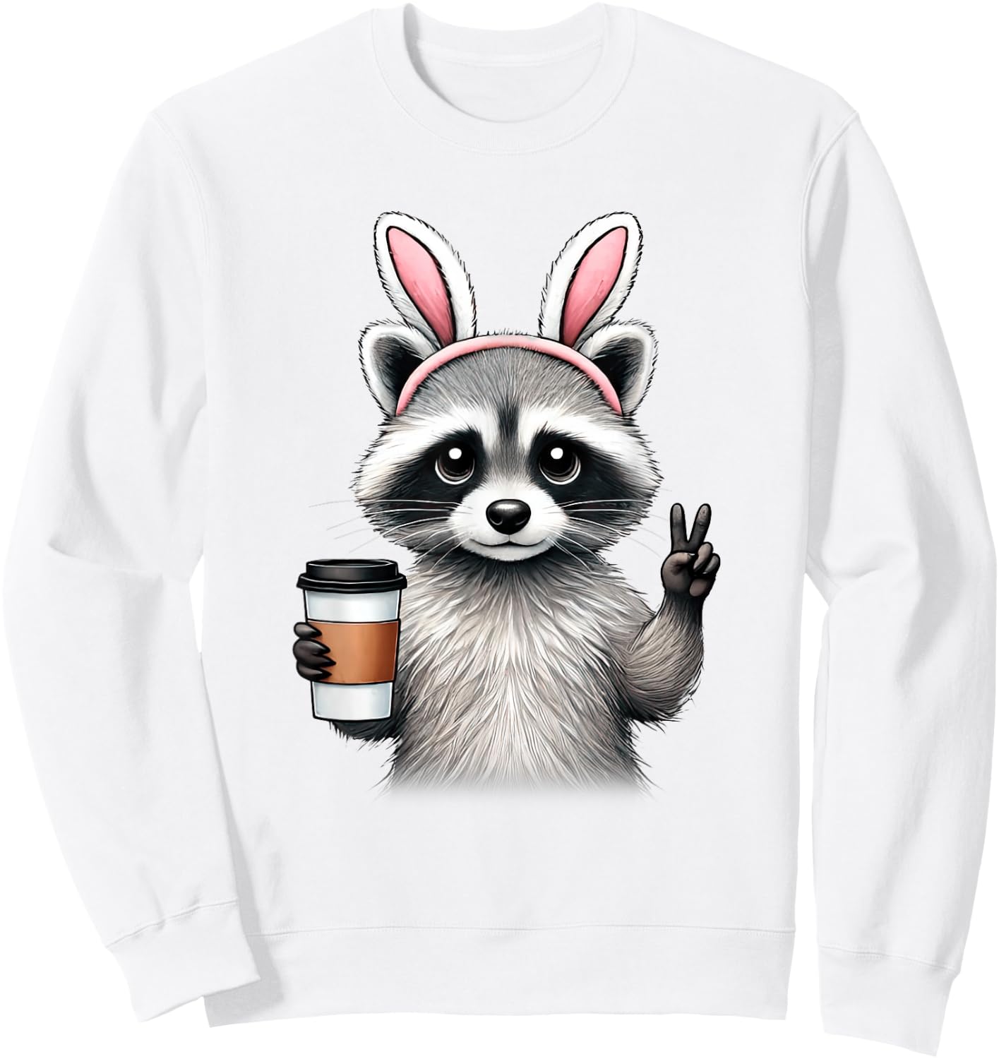 Happy Easter Bunny Raccoon Eggs Basket Women Teen Girl Kid Sweatshirt - Sweatshirt | White