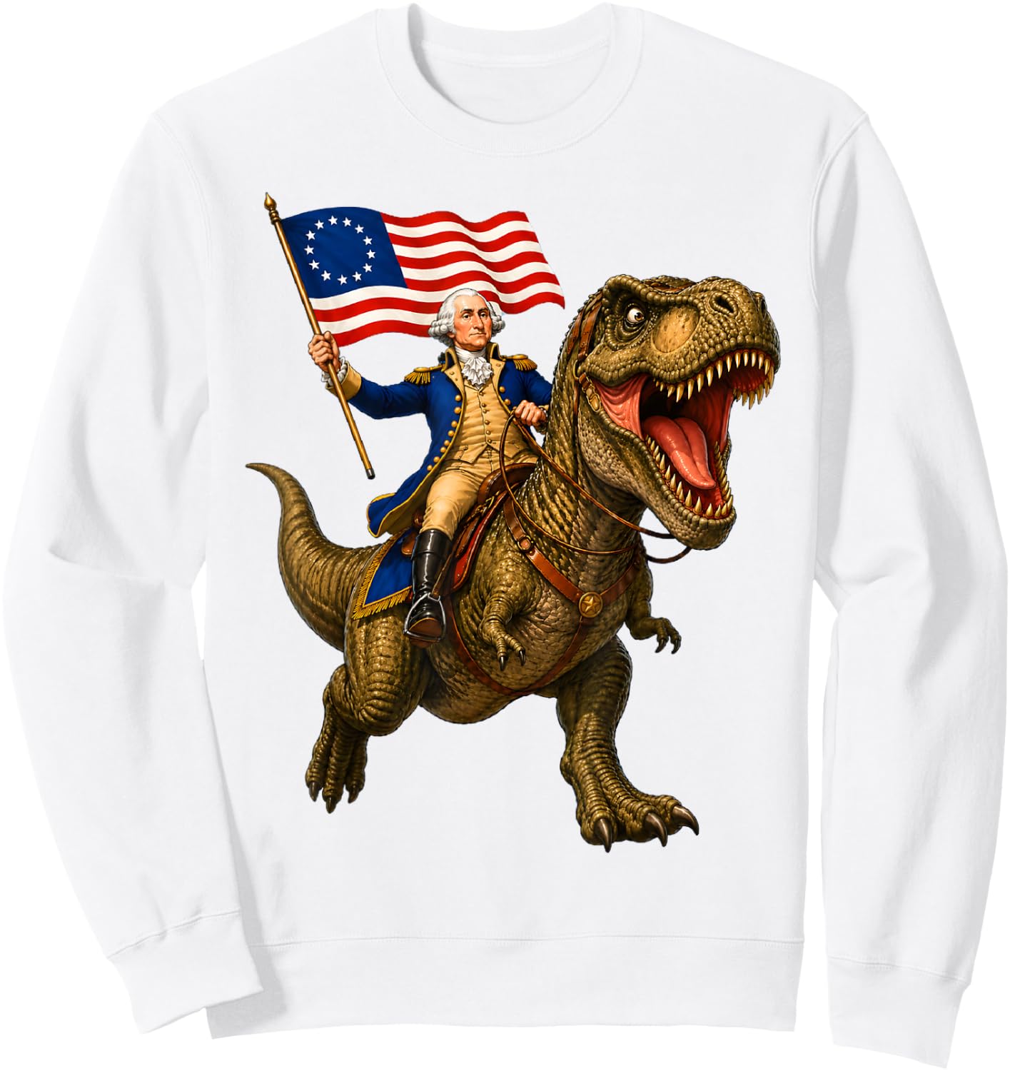 George Washington Riding a Dinosaur Sweatshirt - Sweatshirt | White