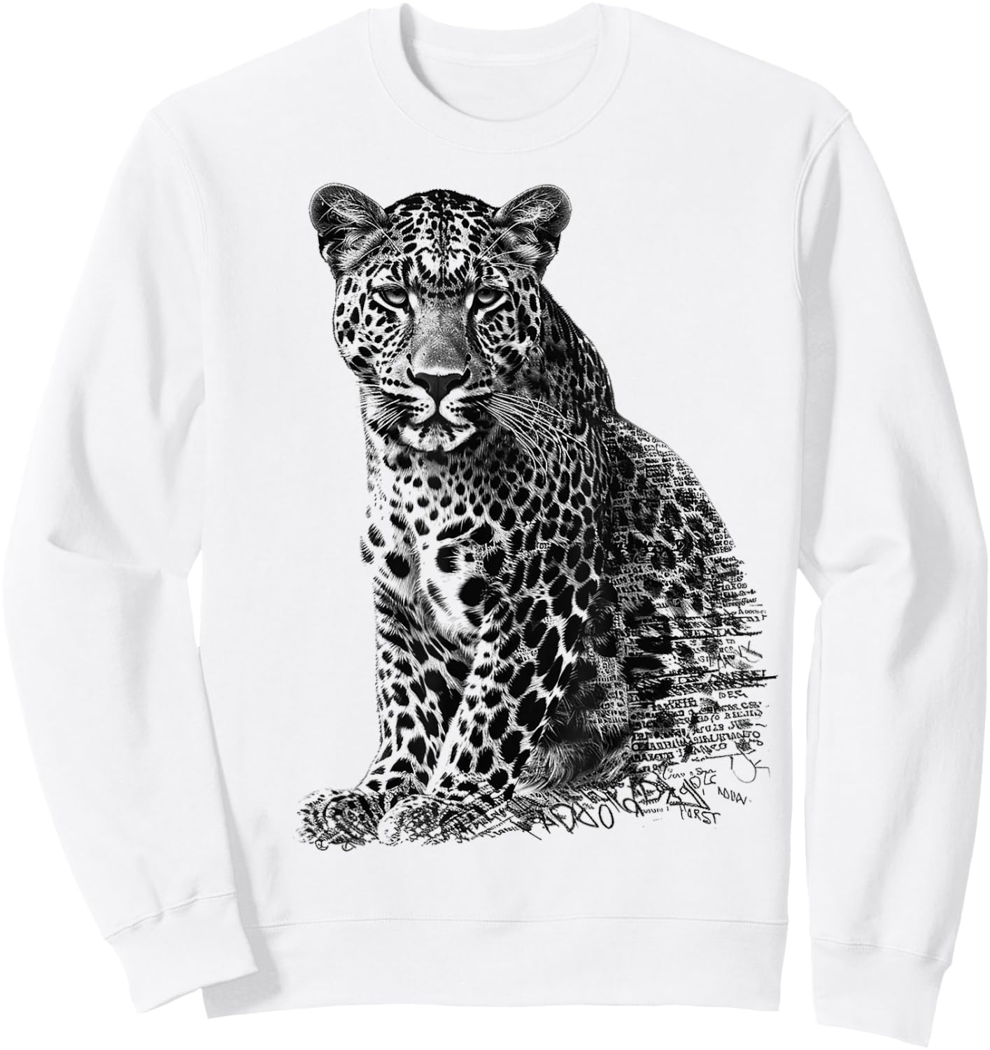 Leopard Drawing Text Animal Art Abstract Graphic Leopard Sweatshirt - Sweatshirt | White