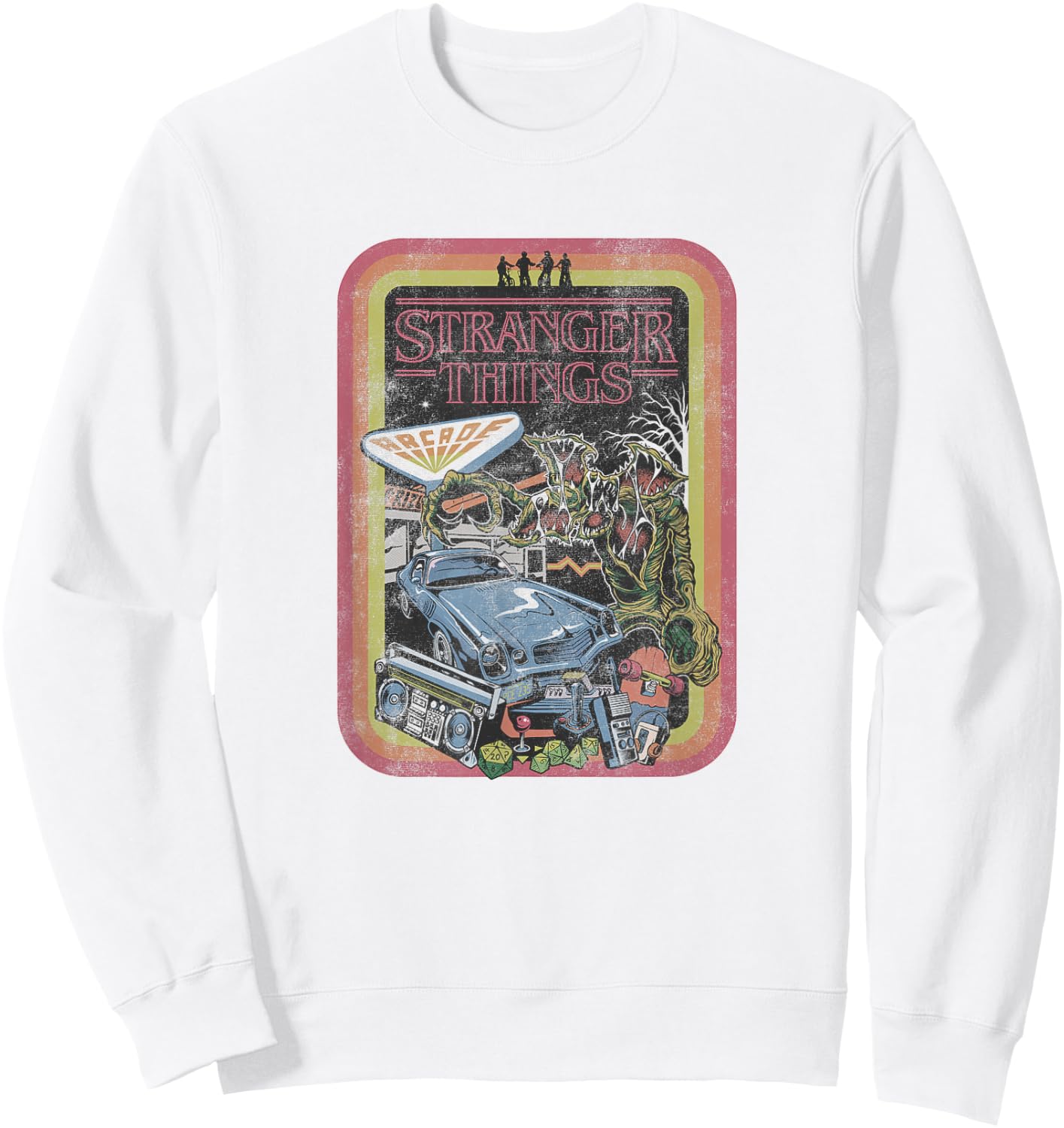Stranger Things Retro Stripe The Party vs Hawkins Collage Sweatshirt - Sweatshirt | White