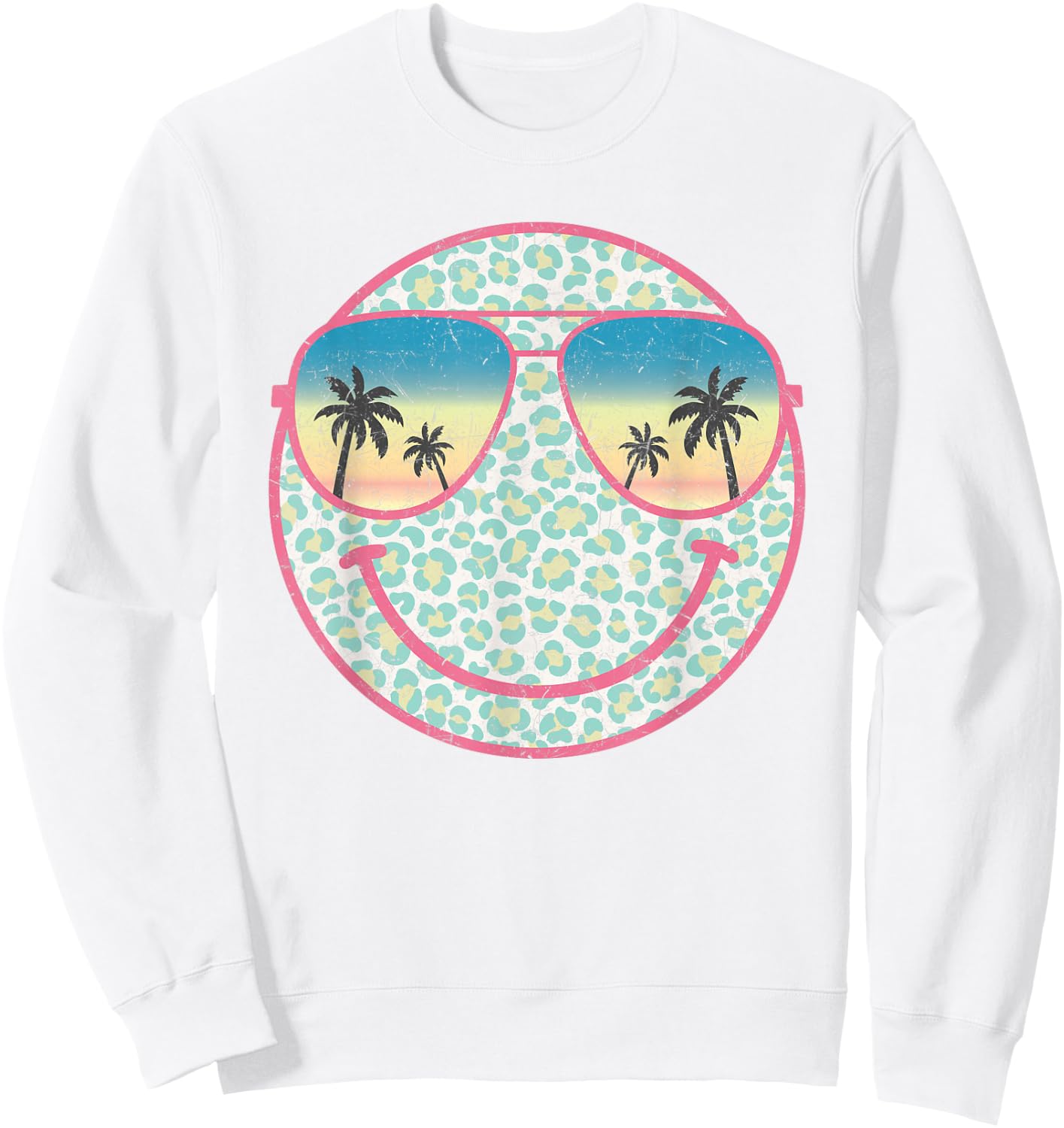 Palm Tree Smile Beach Summer Cute Happy Peace Smiling Face Women Kids Sweatshirt - Sweatshirt | White