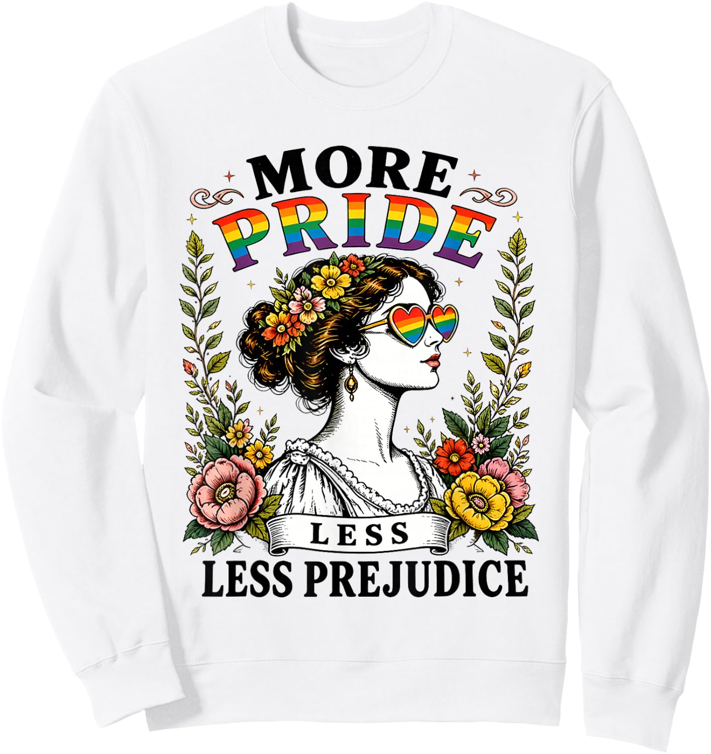 More Pride Less Prejudice Rainbow Heart Vintage Equality Sweatshirt - Sweatshirt | White