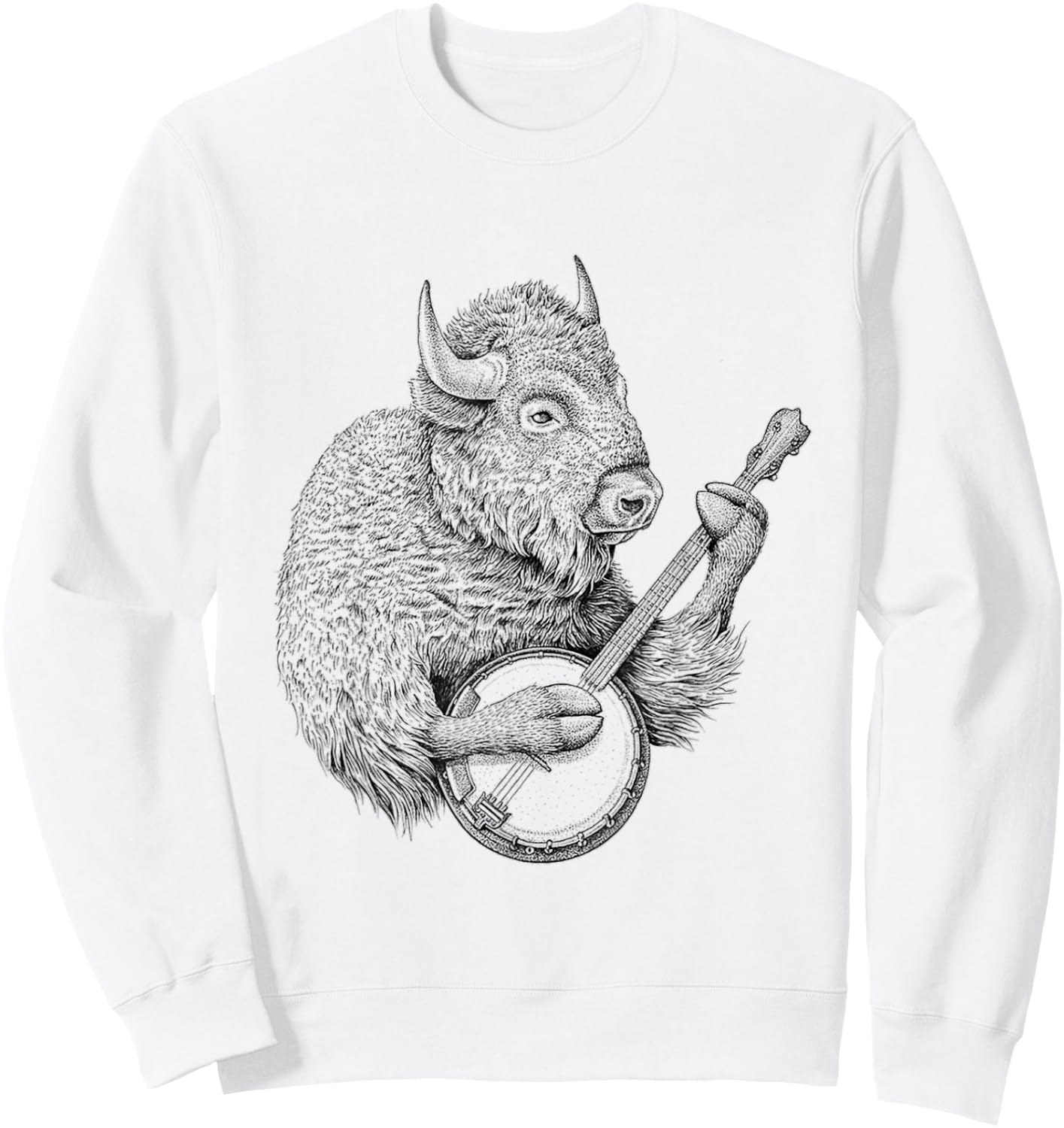 Buffalo Retro Bison Animal playing banjo Sweatshirt - Sweatshirt | White