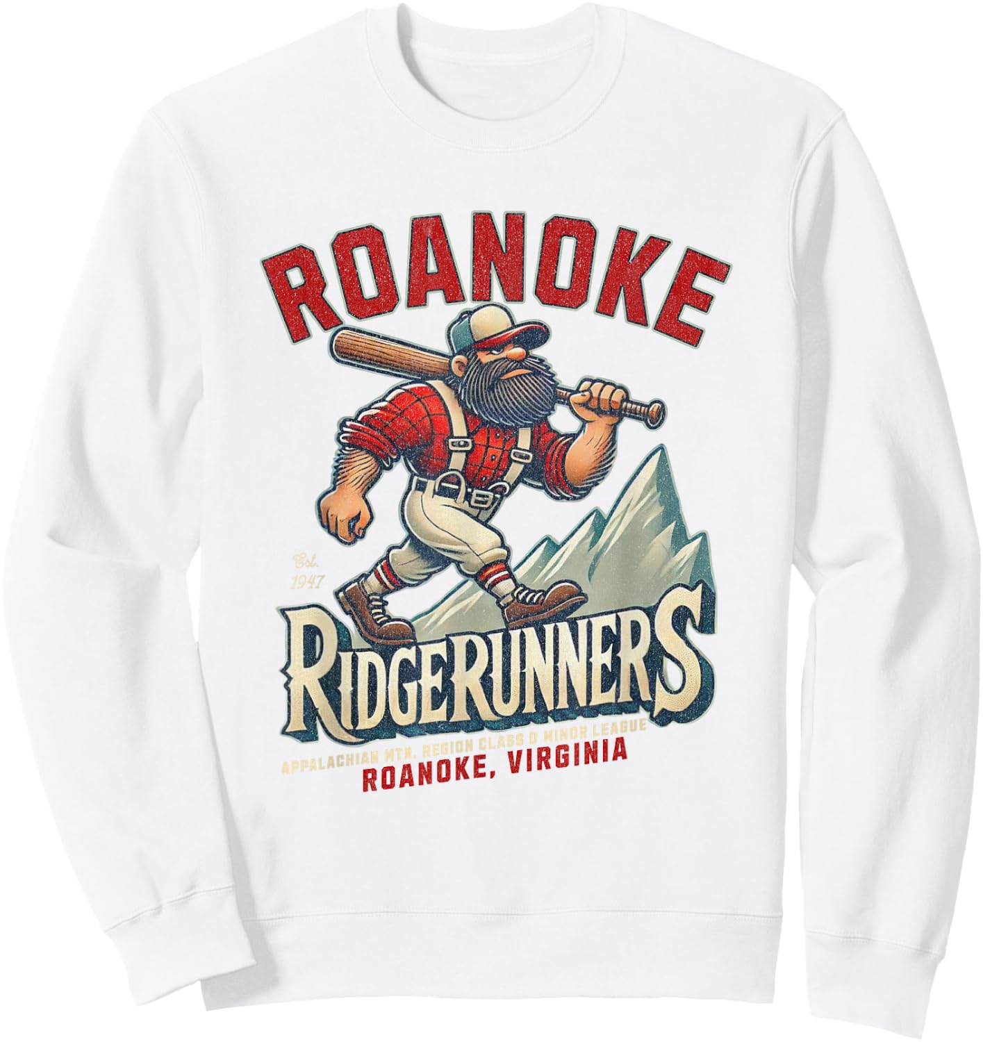 Roanoke Ridgerunners Retro Baseball Team Design Sweatshirt - Sweatshirt | White