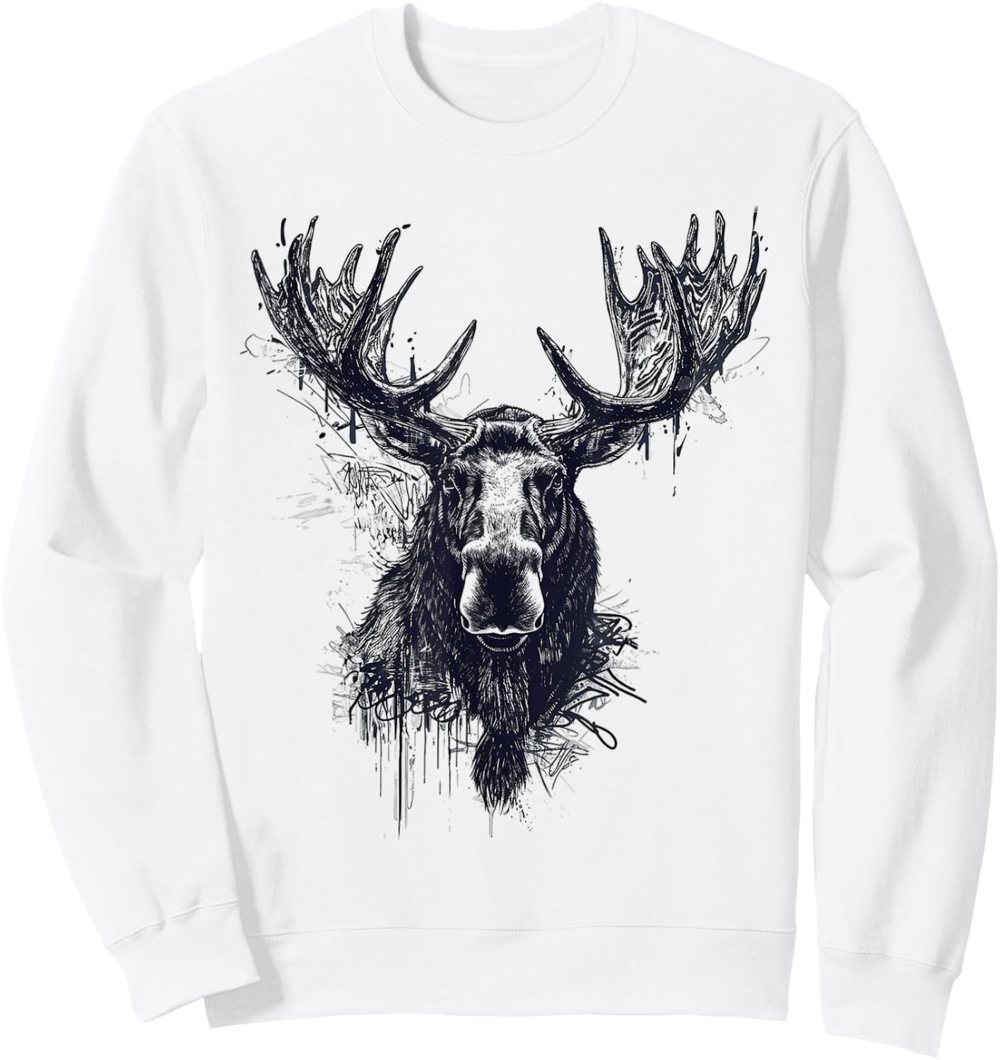 Elk Animal Print Zoo Drawing Illustration Abstract Elk , white, S Sweatshirt - Sweatshirt | White