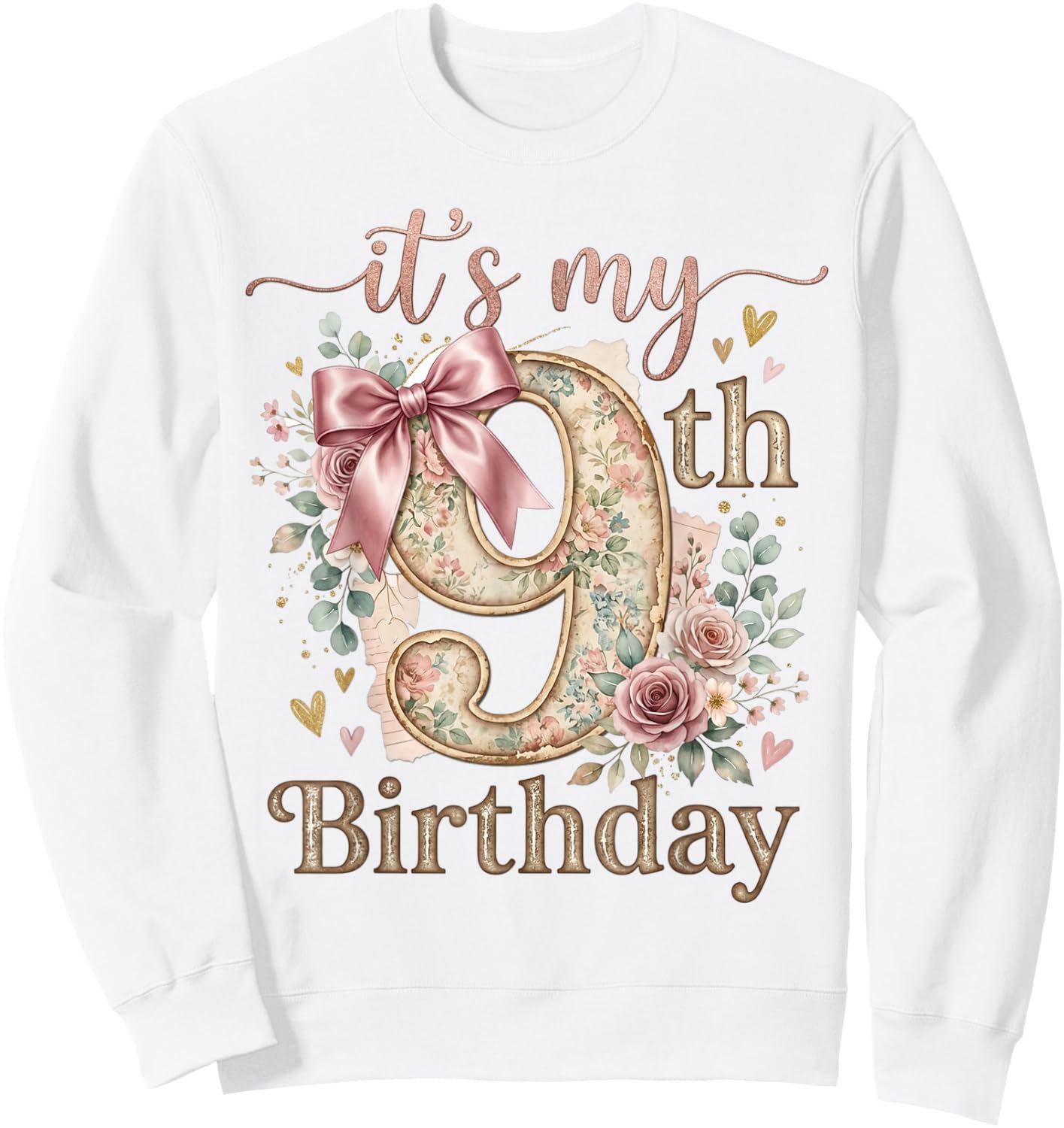 It's My 9th Birthday Girl Coquette Bow Pink 9 Year Old Sweatshirt - Sweatshirt | White