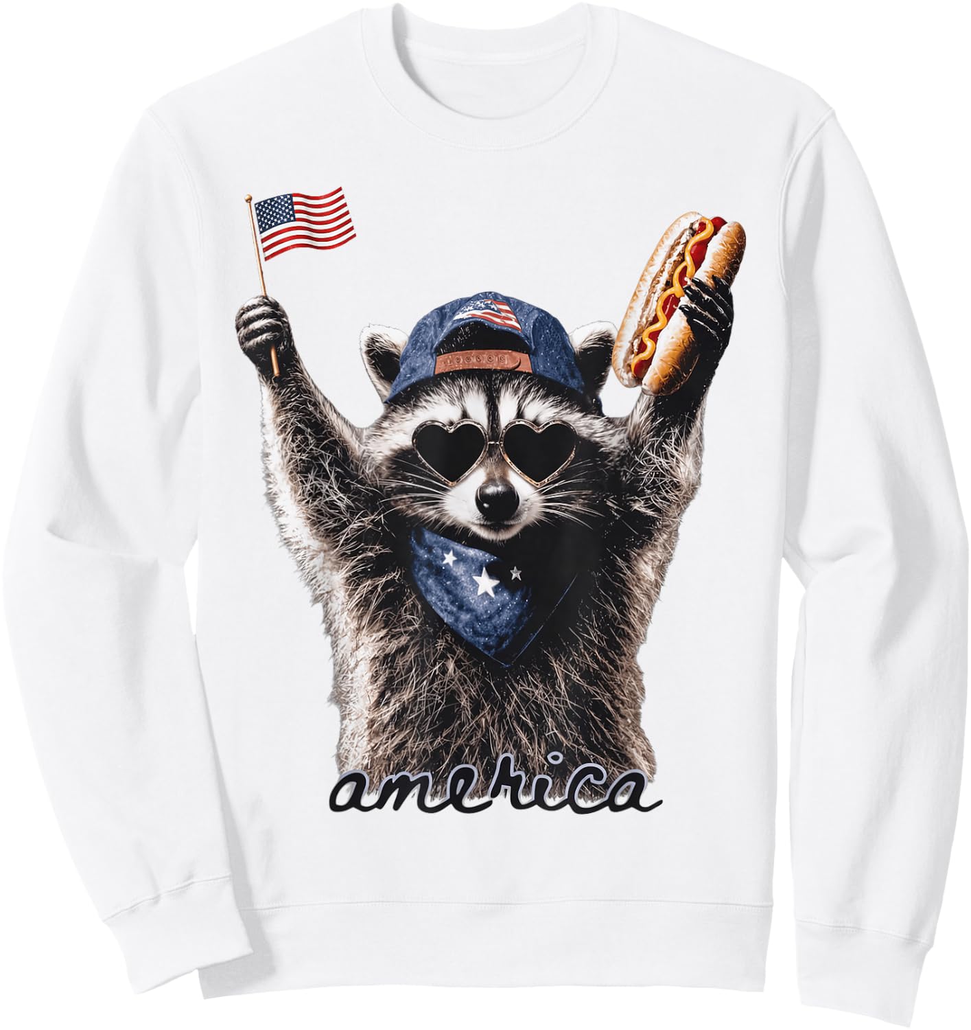 Patriotic Raccoon Flag n Hotdog 4th of July America Sweatshirt - Sweatshirt | White