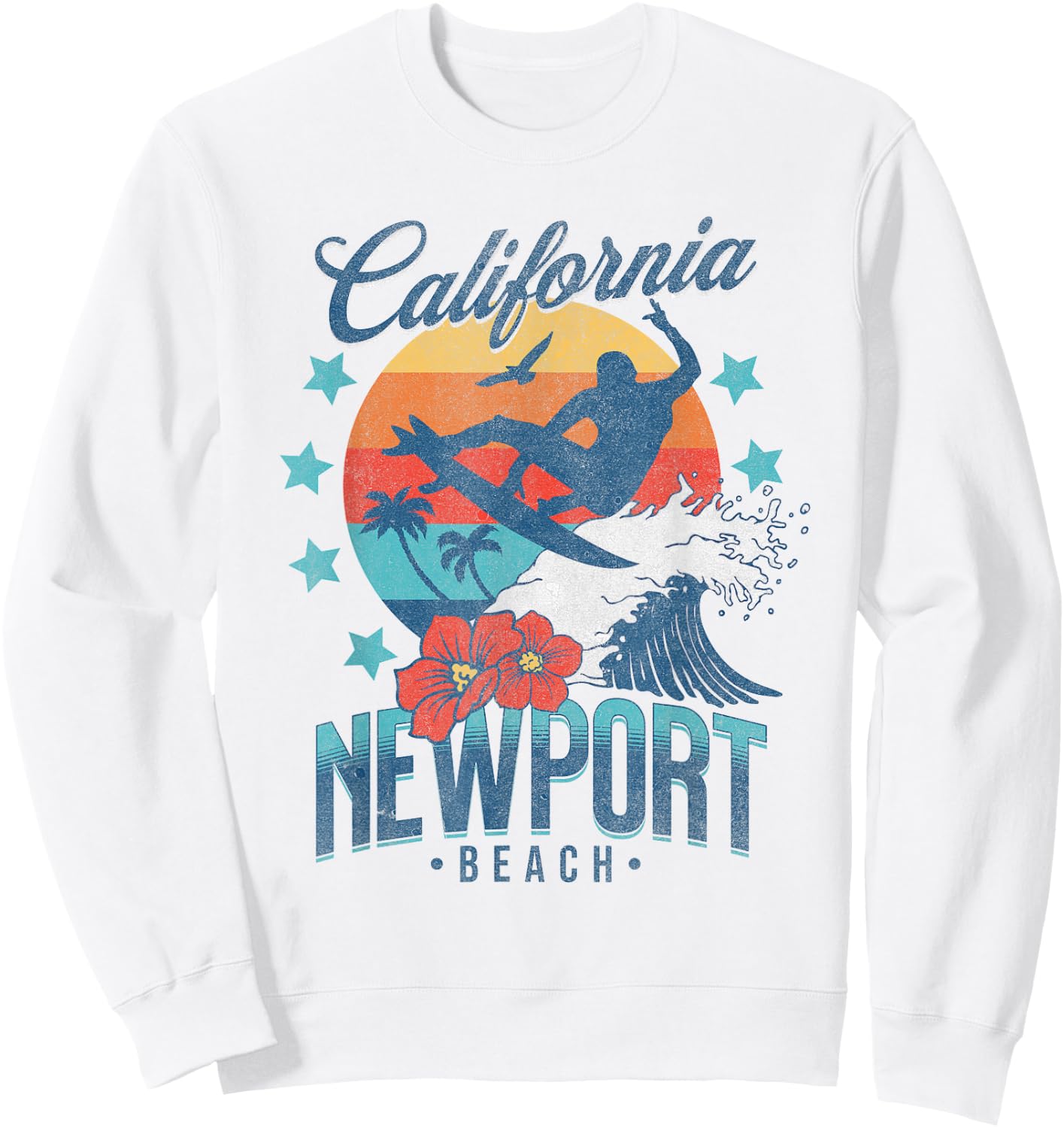 Newport Beach California Surfing Vintage Vacation Retro Surf Sweatshirt - Sweatshirt | White