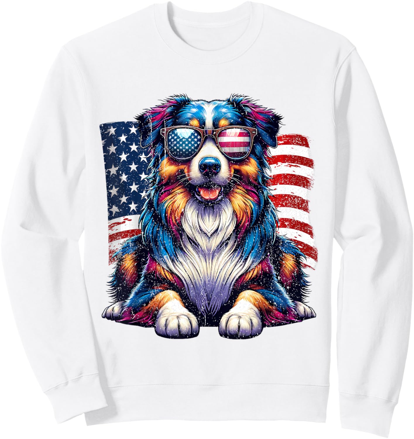 Vintage Awesome Australian Shepherd 4th of July US American Sweatshirt - Sweatshirt | White