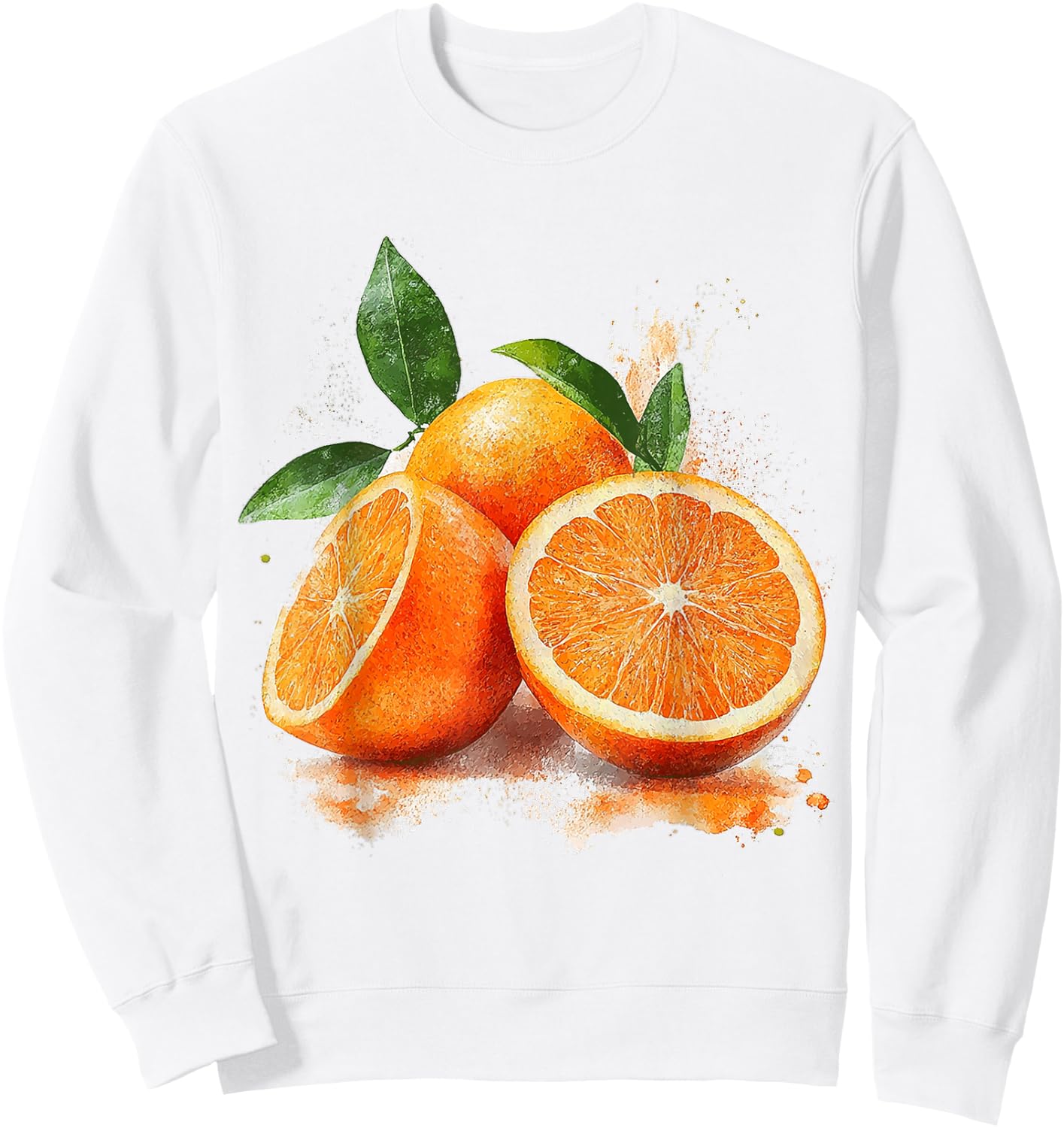 Orange Fruit Motif Watercolour Artwork Orange , White Sweatshirt - Sweatshirt | White