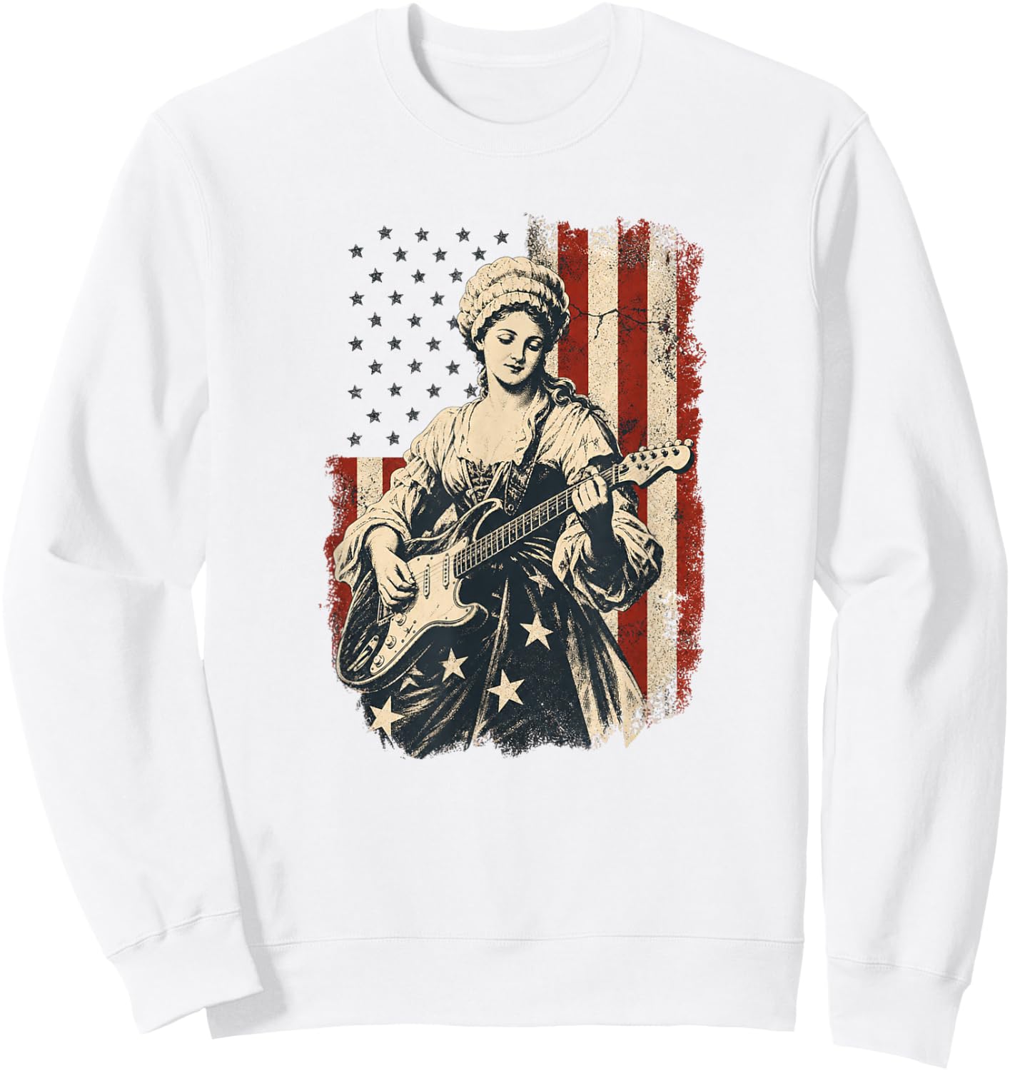 Betsy Ross Playing Guitar American Flag Sweatshirt - Sweatshirt | White