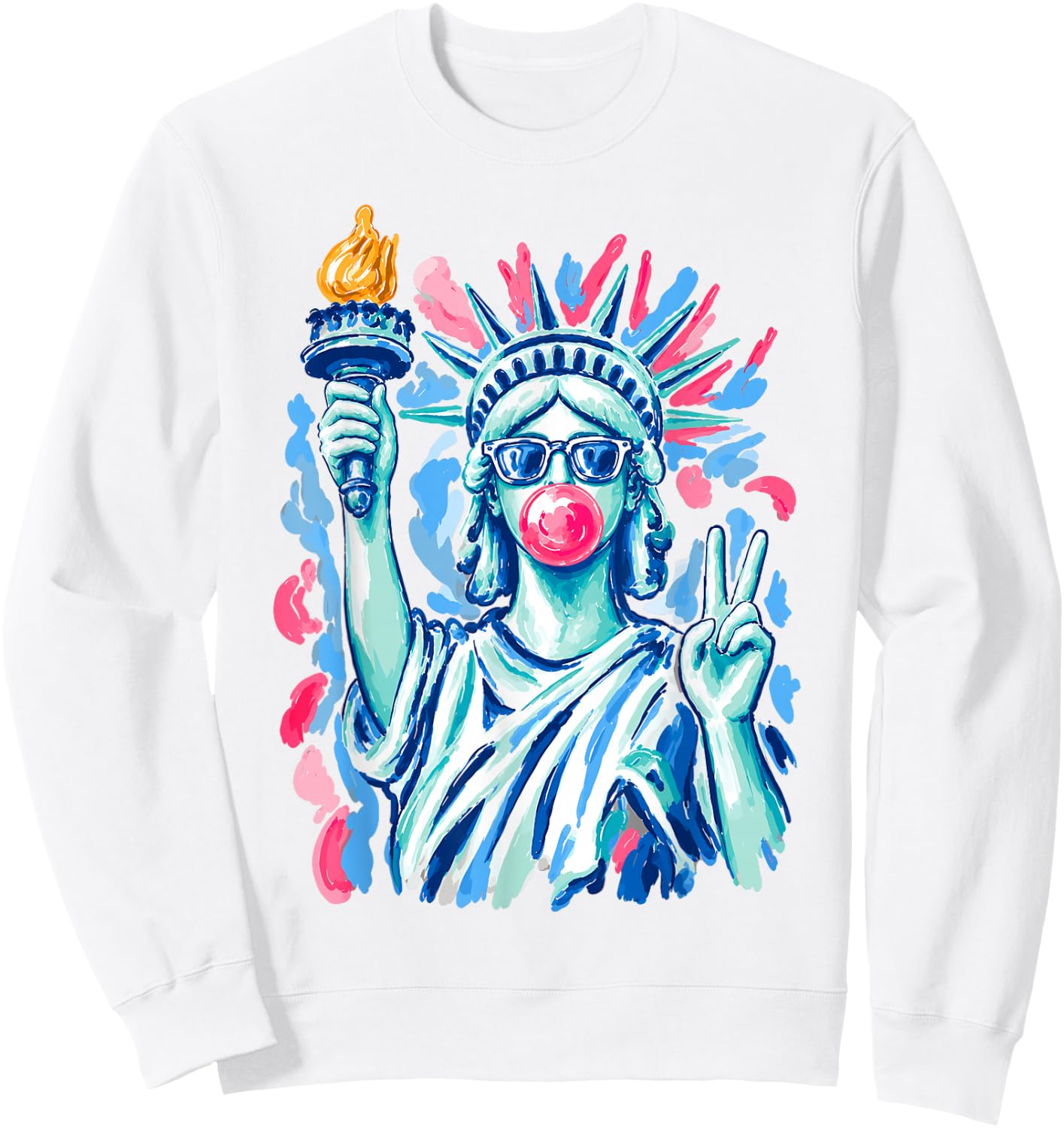Statue of Liberty Blowing Bubble Gum Funny 4th of July Women Sweatshirt - Sweatshirt | White
