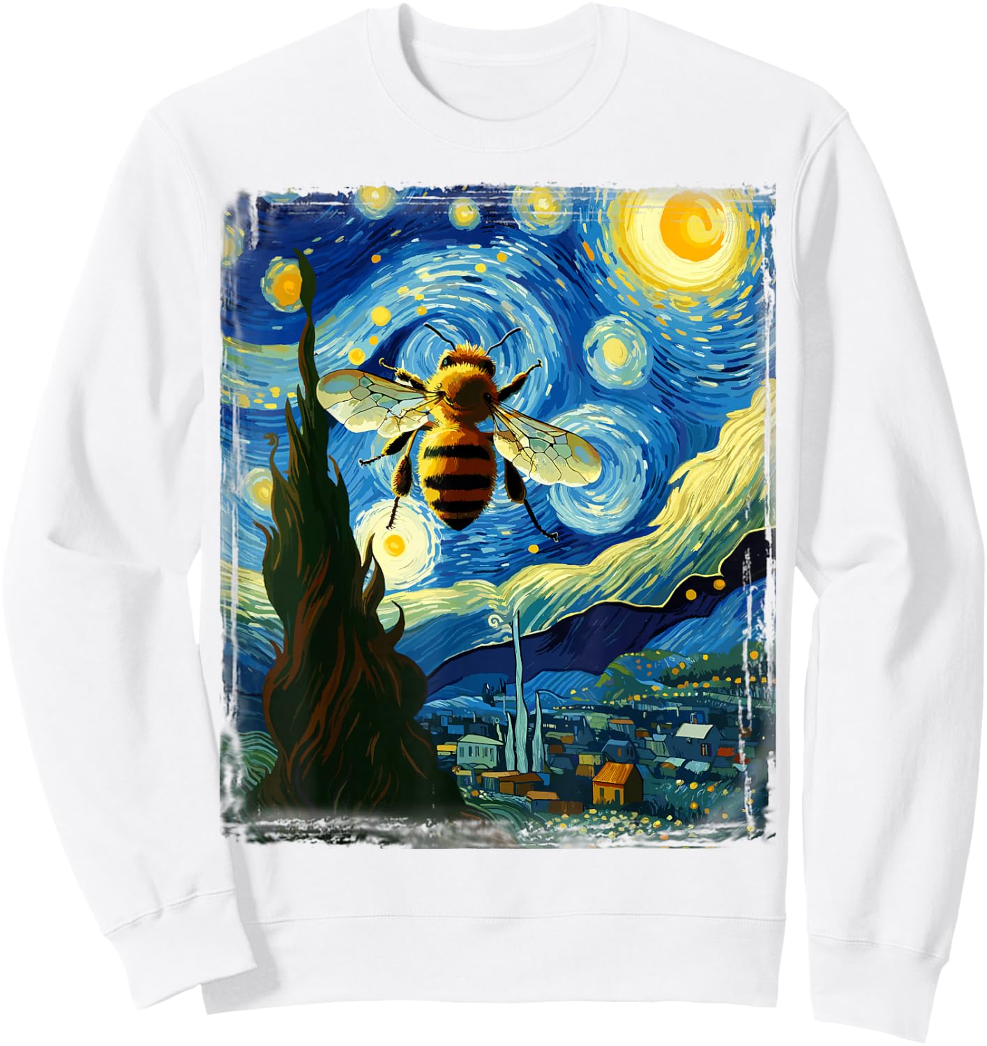 Apiarist Artistic Bee Gear Van Gogh Style Starry Night Bee Sweatshirt - Sweatshirt | White