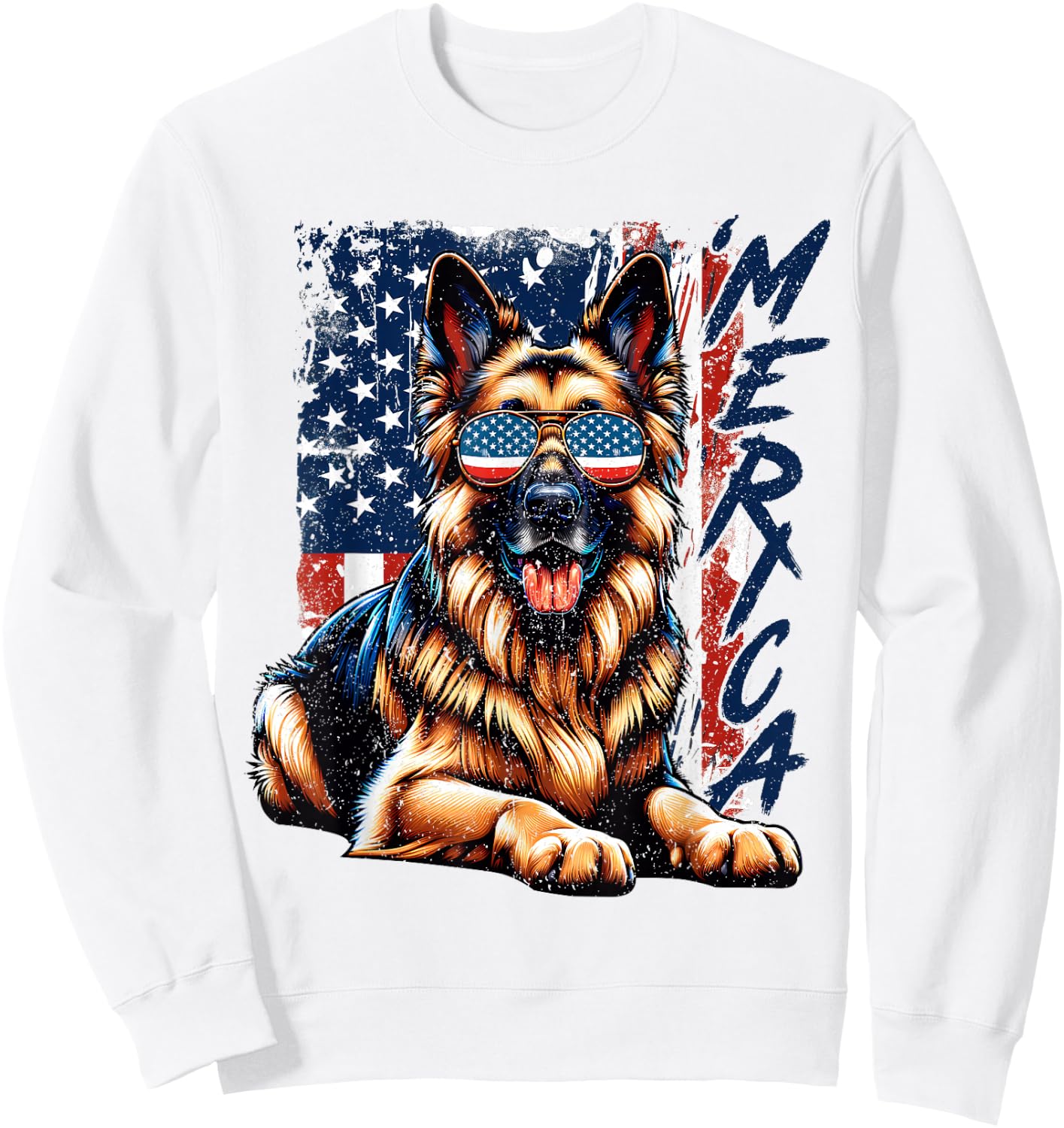'Merica German Shepherd USA Flag Sunglasses Patriotic Pets Sweatshirt - Sweatshirt | White