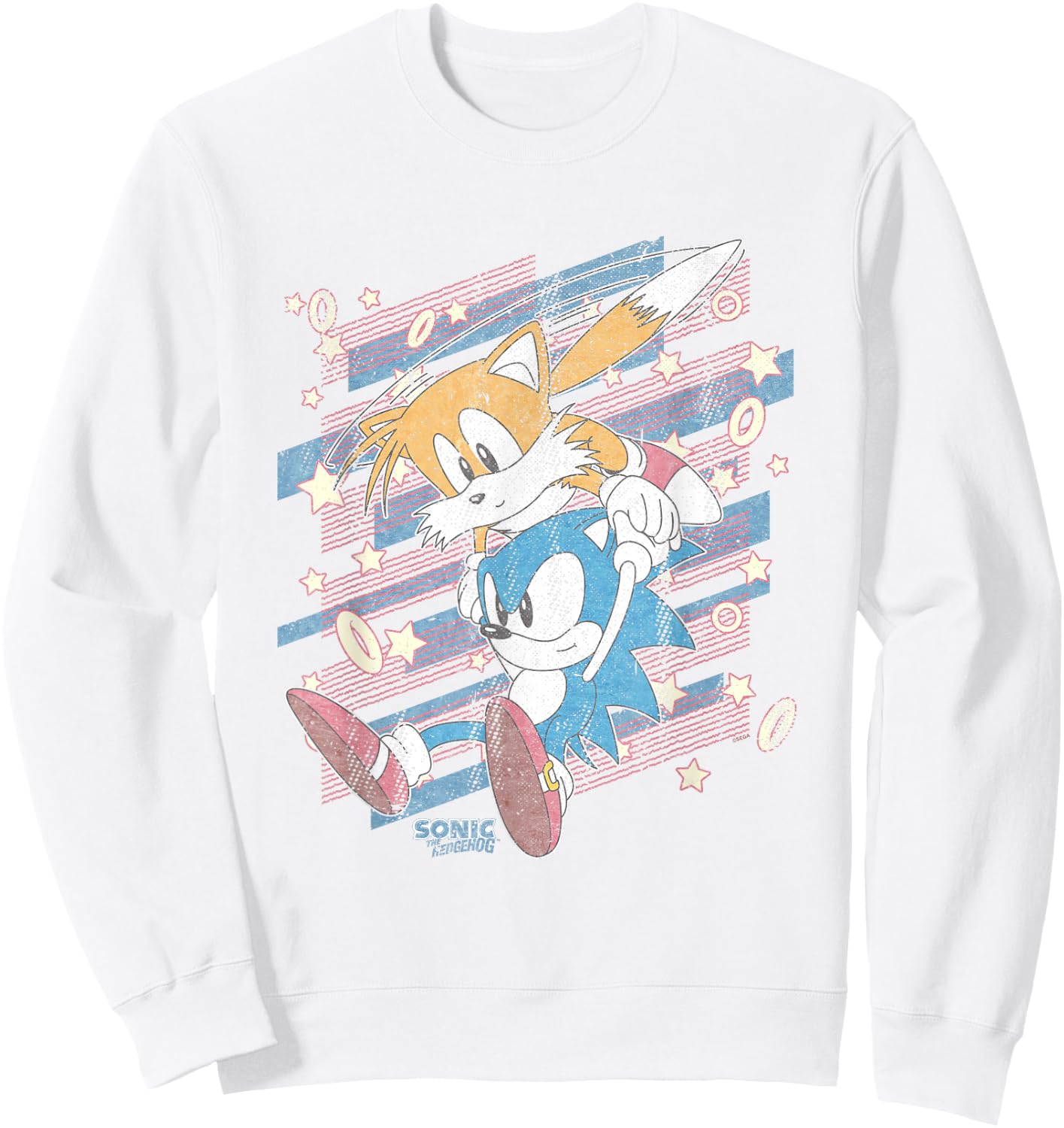 Sonic The Hedgehog Sonic & Tails Americana Distressed Logo Sweatshirt - Sweatshirt | White