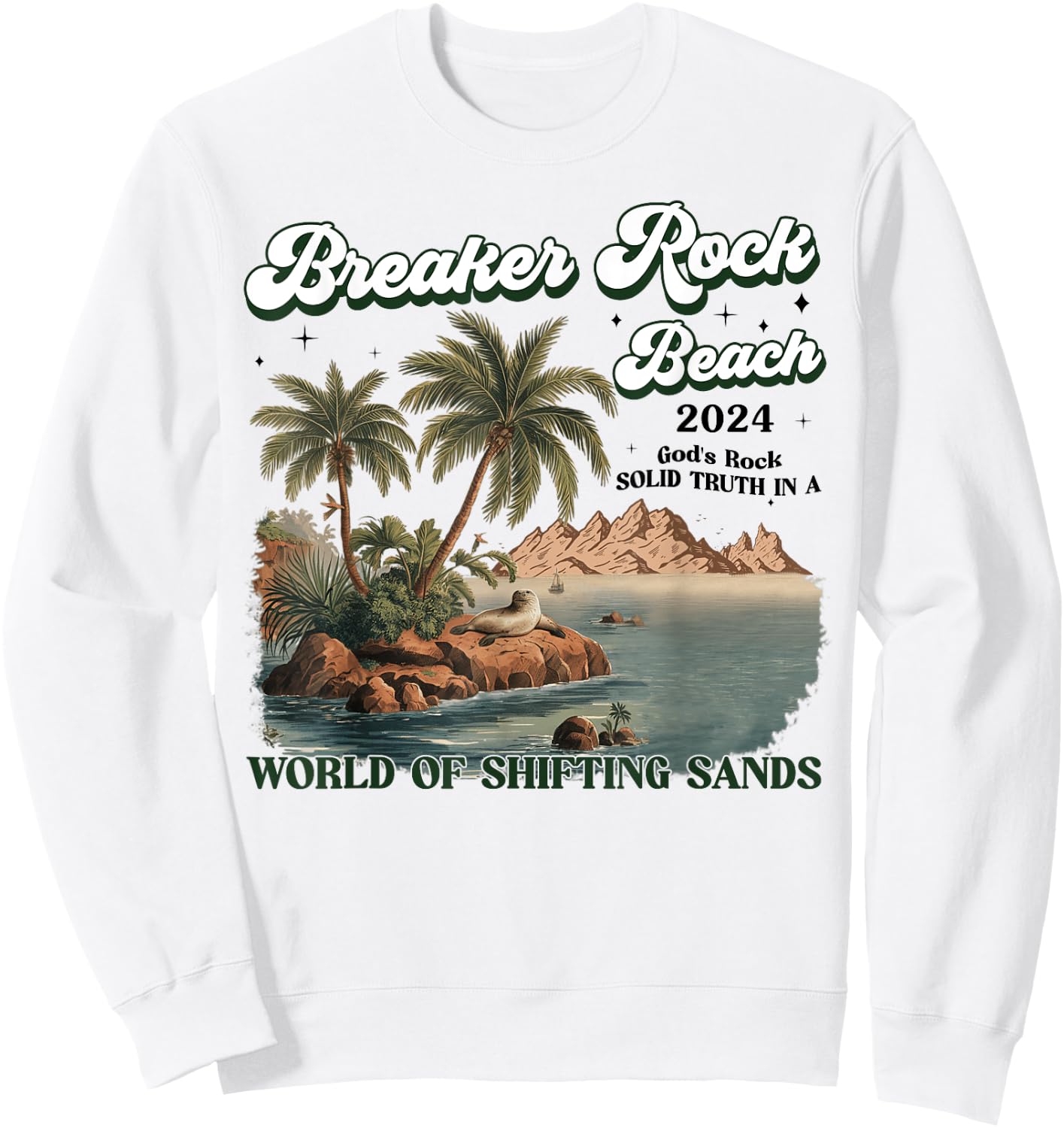 Breaker Rock Beach God's Rock Solid Beach VBS 2024 Retro Women Sweatshirt - Sweatshirt | White