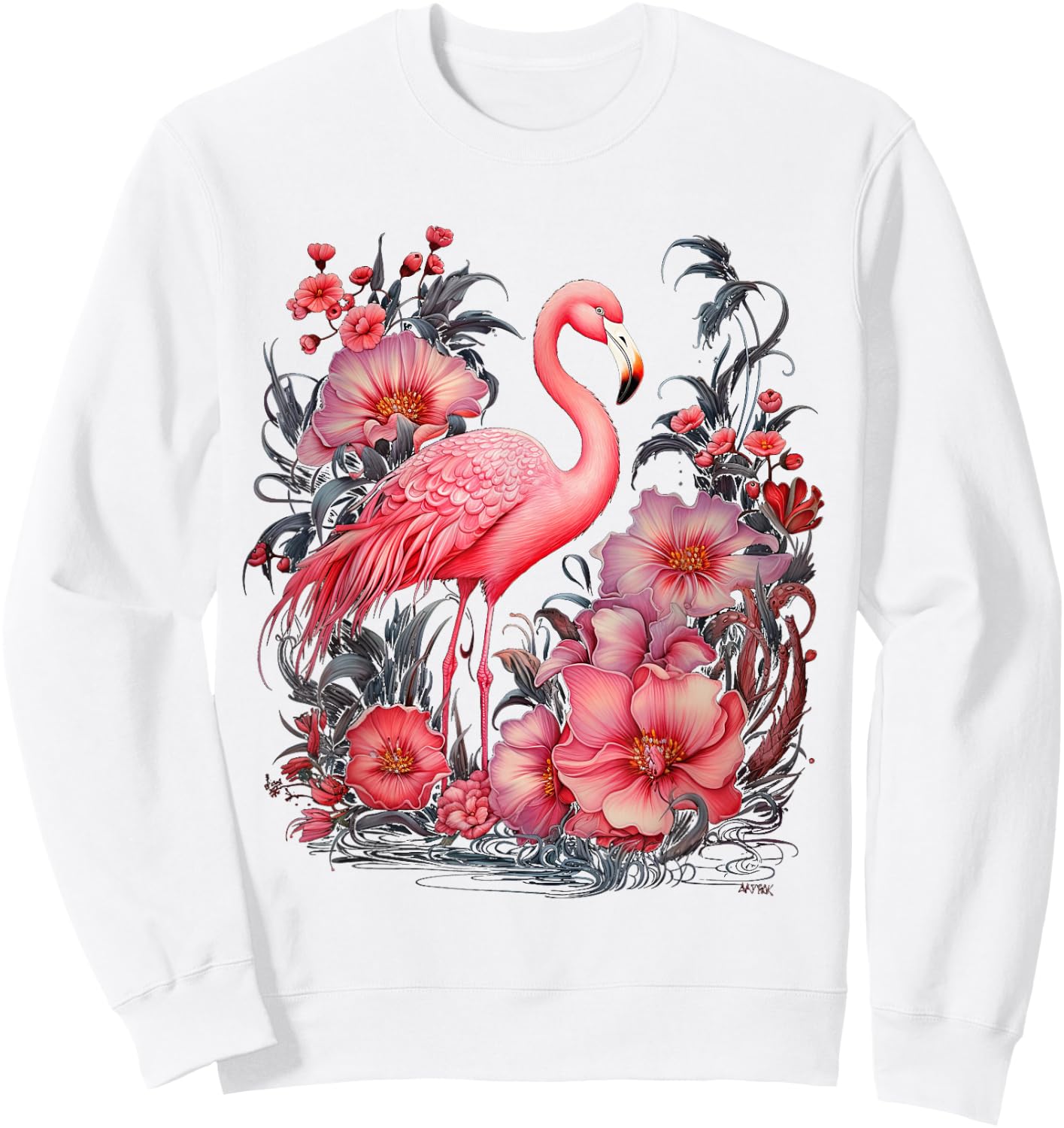 Flamingo and Flowers Floral Flamingos pink Sweatshirt - Sweatshirt | White