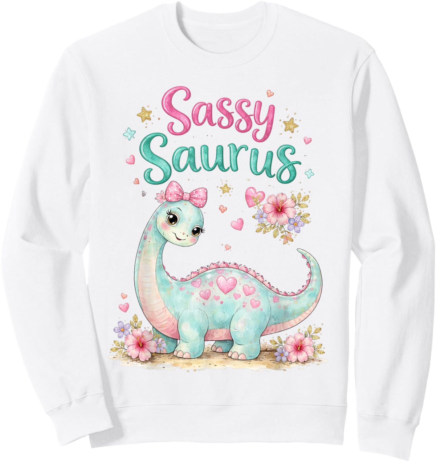 Sassy Saurus Cute Brachiosaurus Girls Toddlers Dinosaur Dino Sweatshirt - Sweatshirt | White