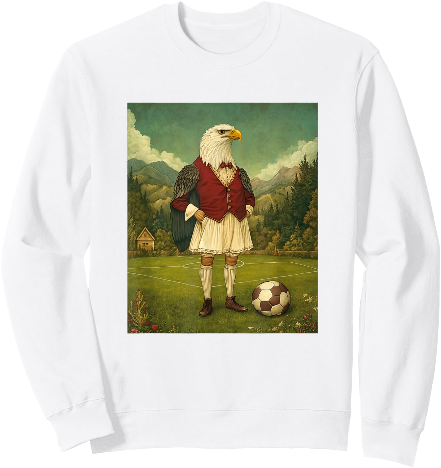 Funny Eagle Playing Soccer Graphic Weird Eagle Sweatshirt - Sweatshirt | White