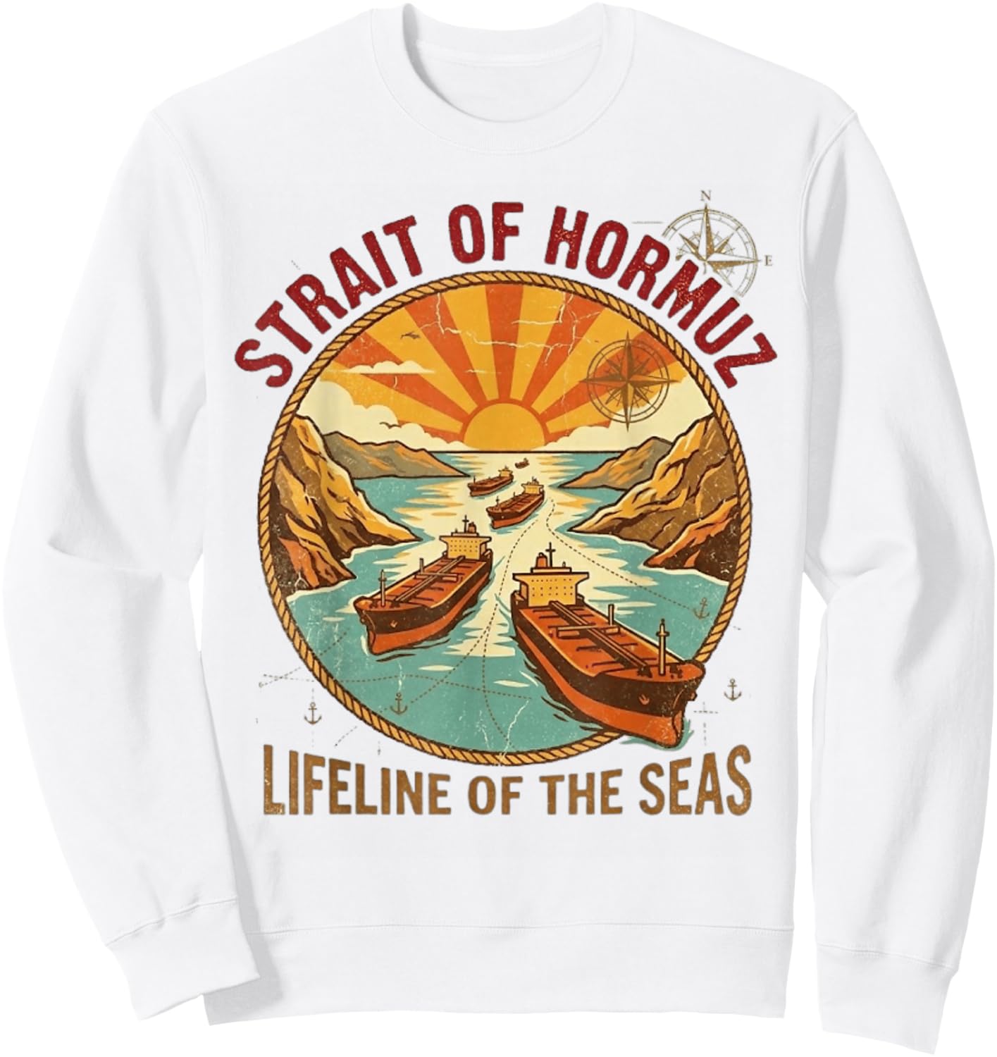 Vintage Strait of Hormuz | Retro 70s Maritime Travel Sweatshirt - Sweatshirt | White