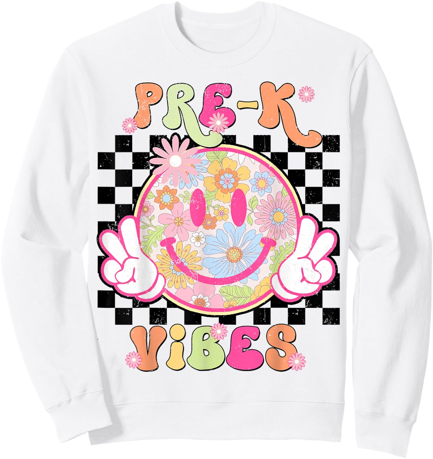 Groovy Prek Pre K Vibes First Day of School Teacher Girls Sweatshirt - Sweatshirt | White
