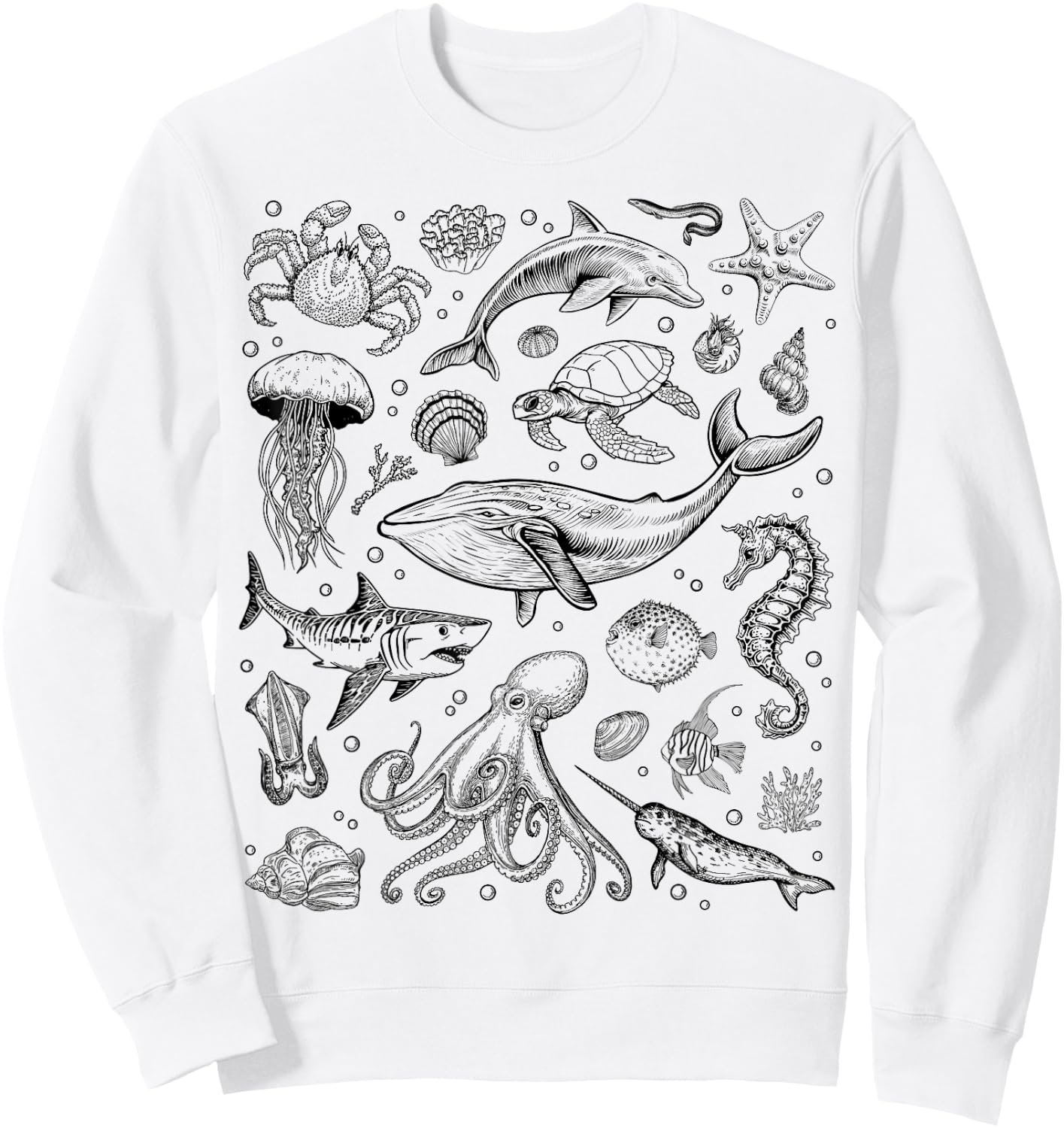 Ocean Life Dolphin Beach Fish 90s Vintage Graphic Sweatshirt - Sweatshirt | White