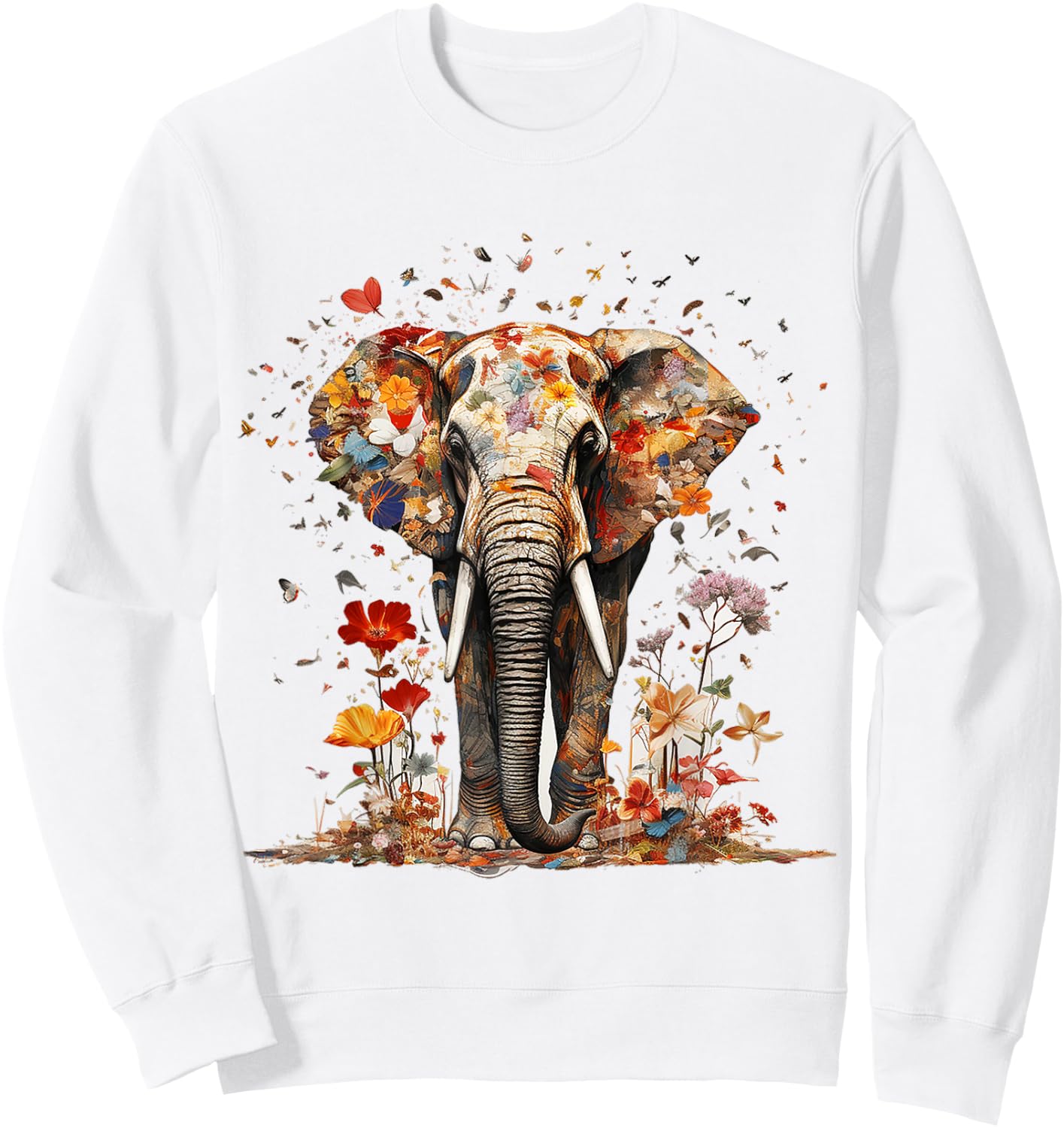 Elephant Butterfly Abstract Nature Animal Art Elephant , white, S Sweatshirt - Sweatshirt | White