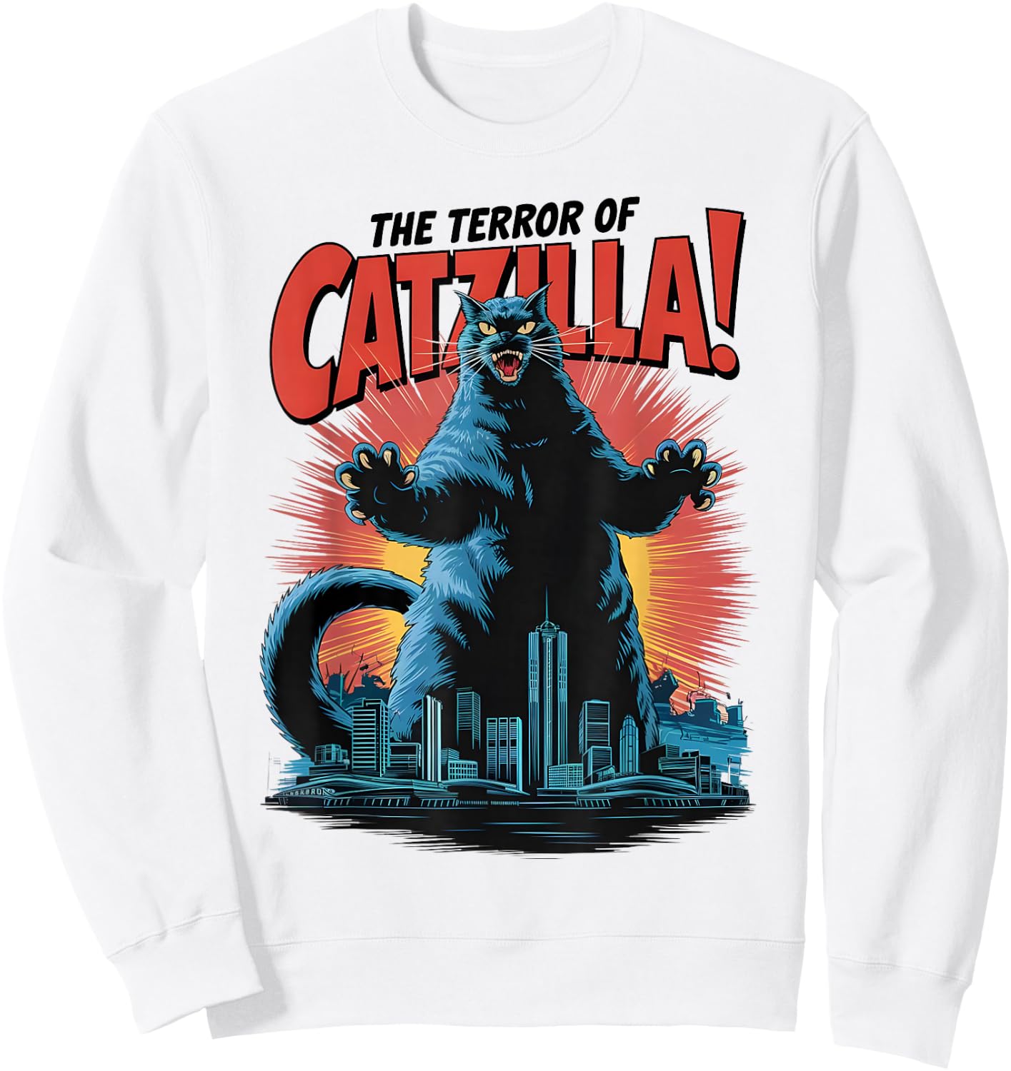 Terror of Vintage Catzilla Cat Spooky Cat Halloween Sweatshirt - Sweatshirt | White