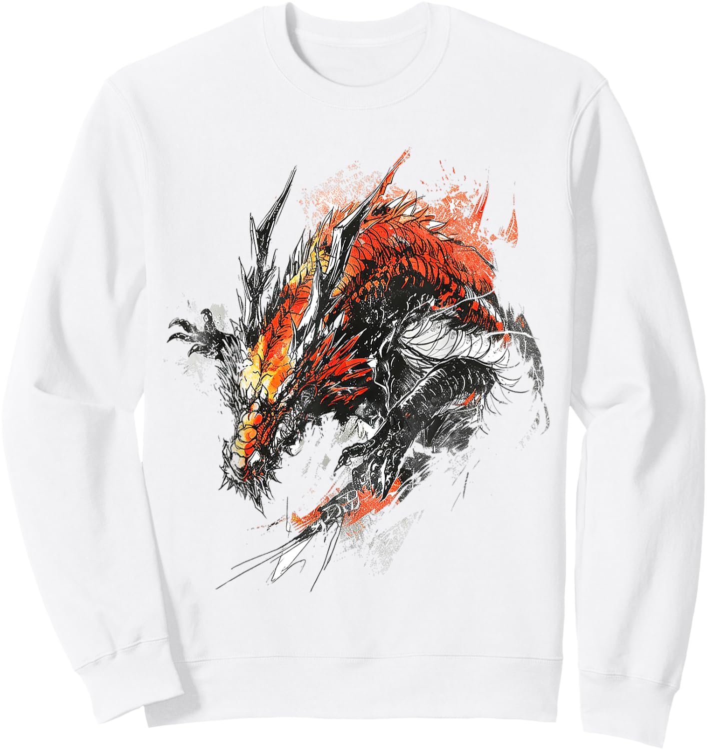 Abstract Dragon Pattern Drawing Art Animal Dragon , white, S Sweatshirt - Sweatshirt | White