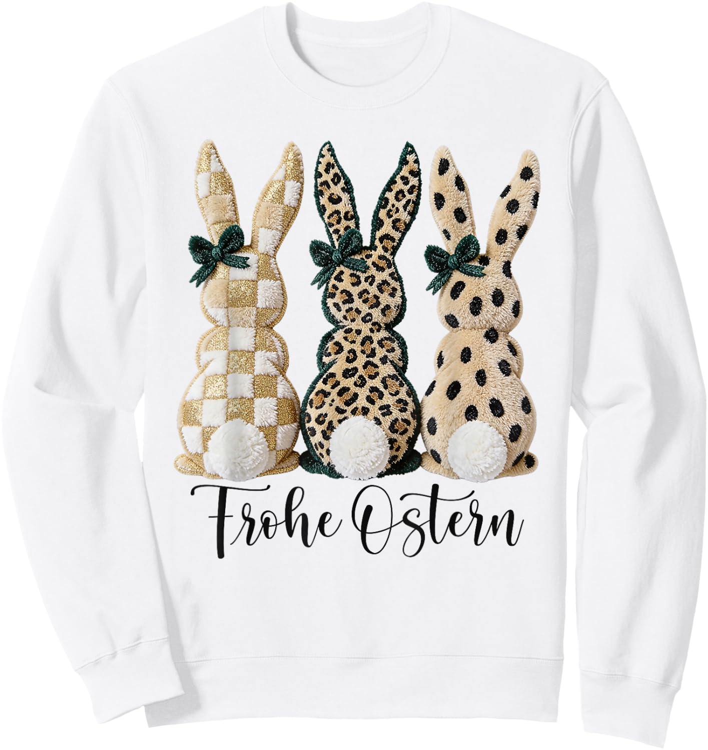 Frohe Ostern Hasen Vintage Leo Karo Punkte Print Oster Deko Sweatshirt - Sweatshirt | White