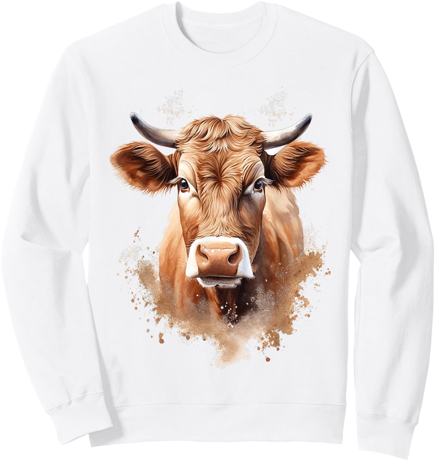 Cow Animal Painting Graphic Portrait Artwork Face Cow , White Sweatshirt - Sweatshirt | White