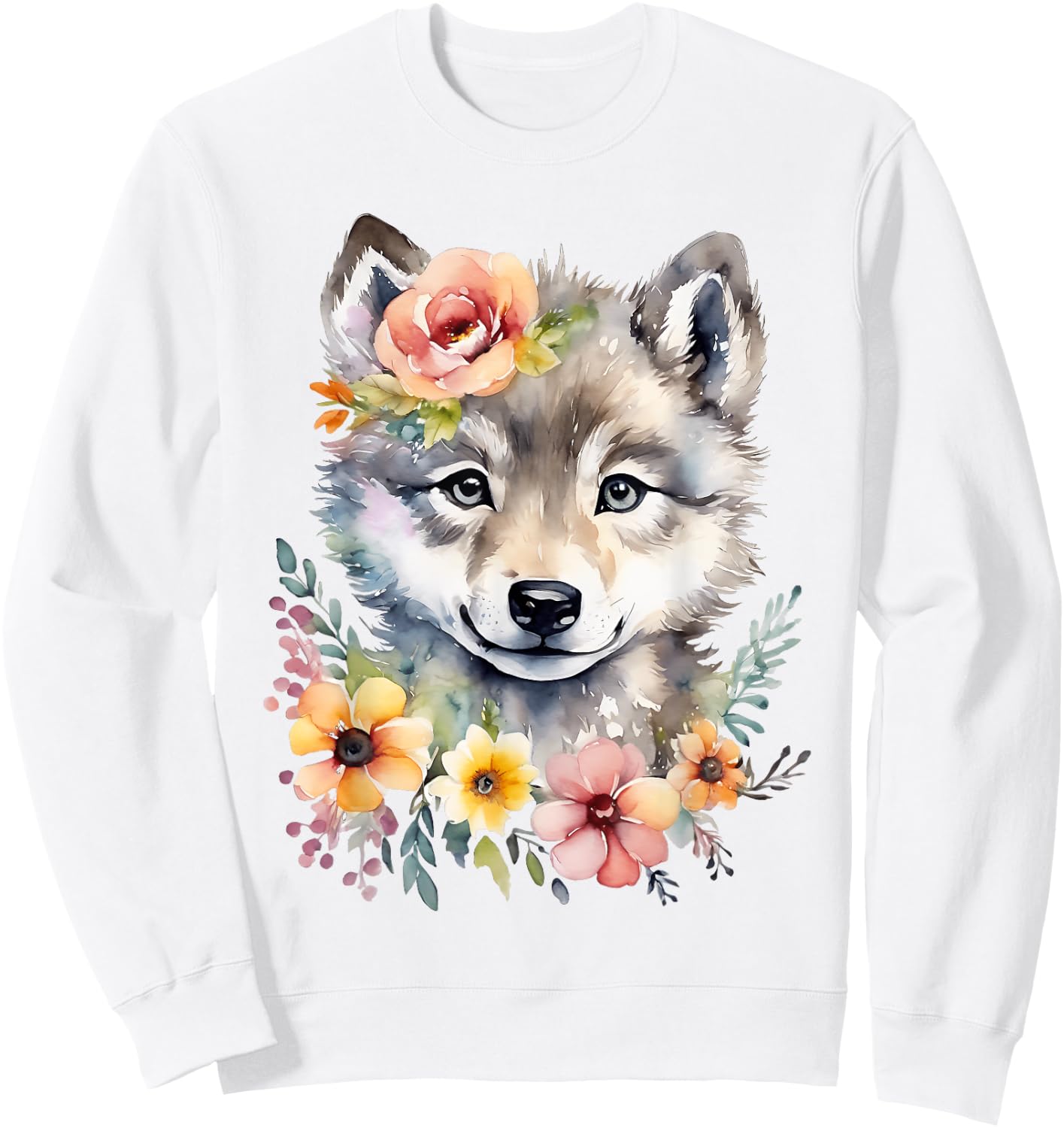 Cute Wolf Wolf Cub Wolf Motif Wolf Baby Cute Animal , White Sweatshirt - Sweatshirt | White