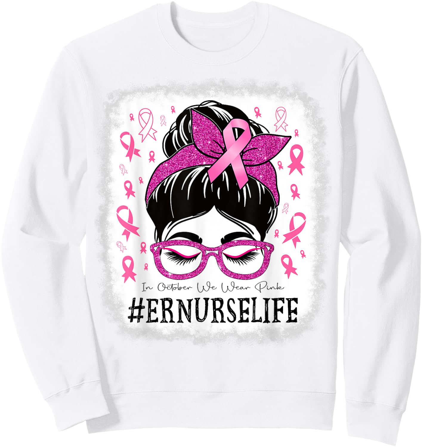 Er Nurse In October We Wear Pink Breast Cancer Awareness Sweatshirt - Sweatshirt | White