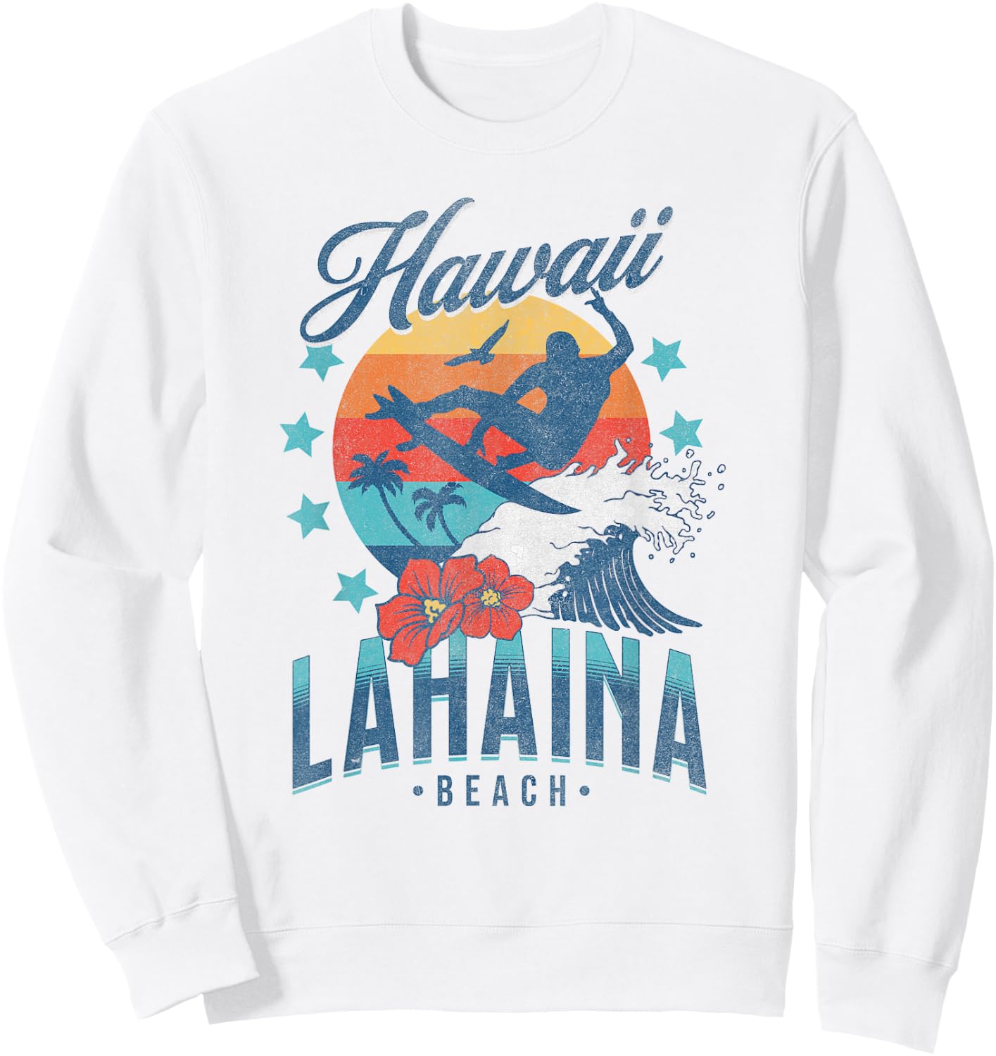 Lahaina Beach Hawaii Surfing Vintage Hawaiian Retro Surf Sweatshirt - Sweatshirt | White