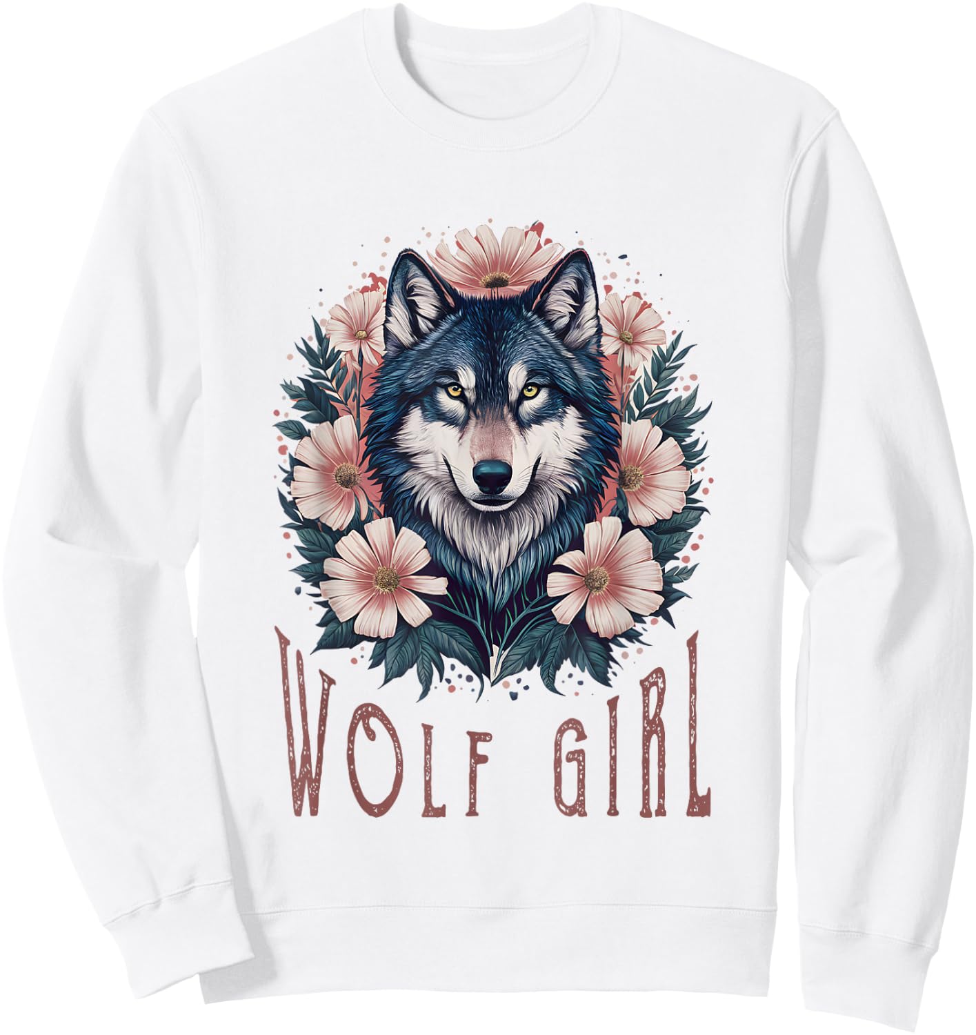 Wolf Girl Liebt Wölfe Frauen Kinder Vintage Floral Wolf Sweatshirt - Sweatshirt | White