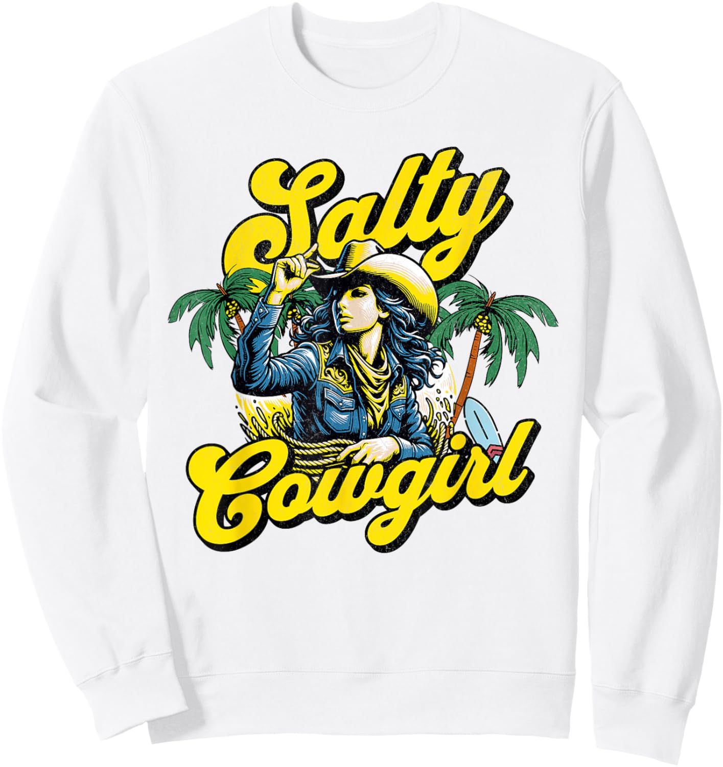 Salty Cowgirl Beach Palm Surf Sweatshirt - Sweatshirt | White