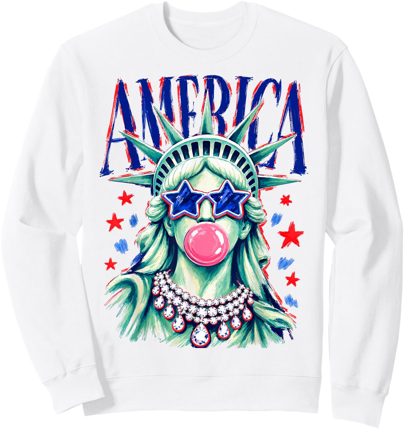 Funny Statue of Liberty Blowing Bubble USA America 4th July Sweatshirt - Sweatshirt | White