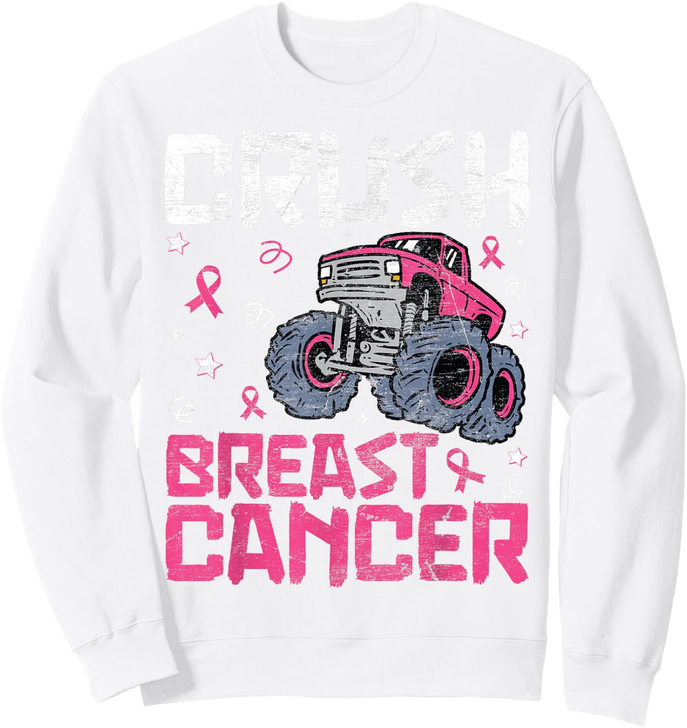 Crush Breast Cancer Awareness Monster Truck kids Boys Girls Sweatshirt - Sweatshirt | White