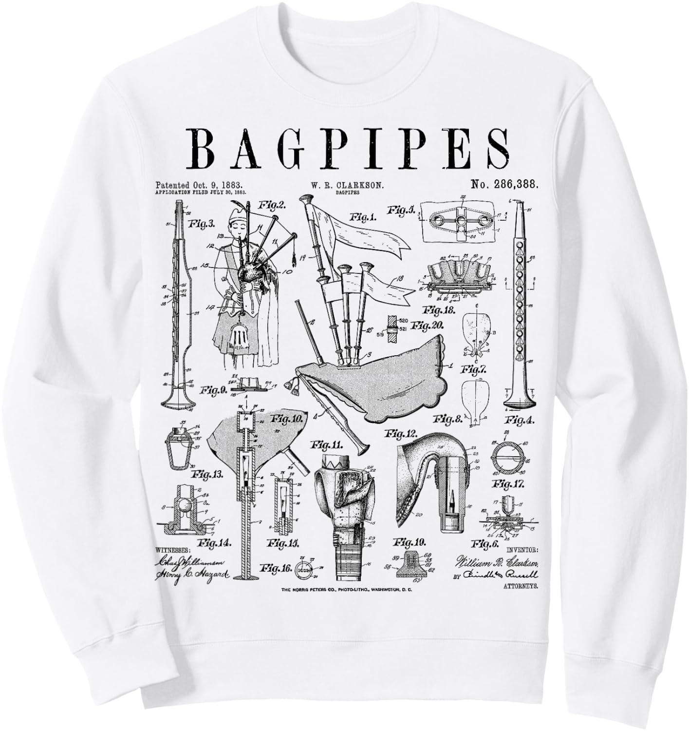 Bagpipe Bagpipe Player Vintage Patent Musician , grey, S Sweatshirt - Sweatshirt | White