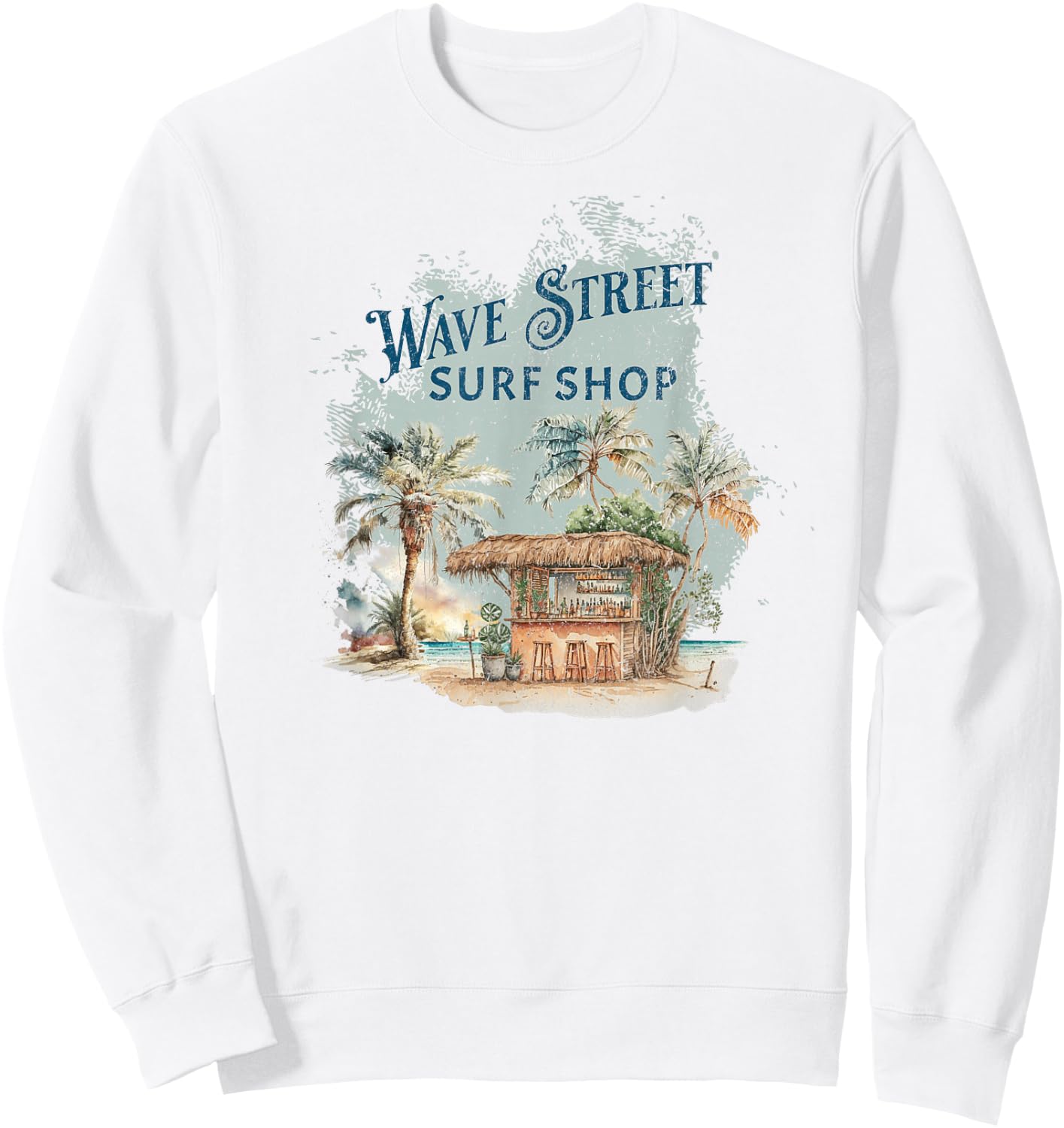 Wave Street Retro Vacation Beach Surfing Sunset Beach Hut Men Women Kids Sweatshirt - Sweatshirt | White