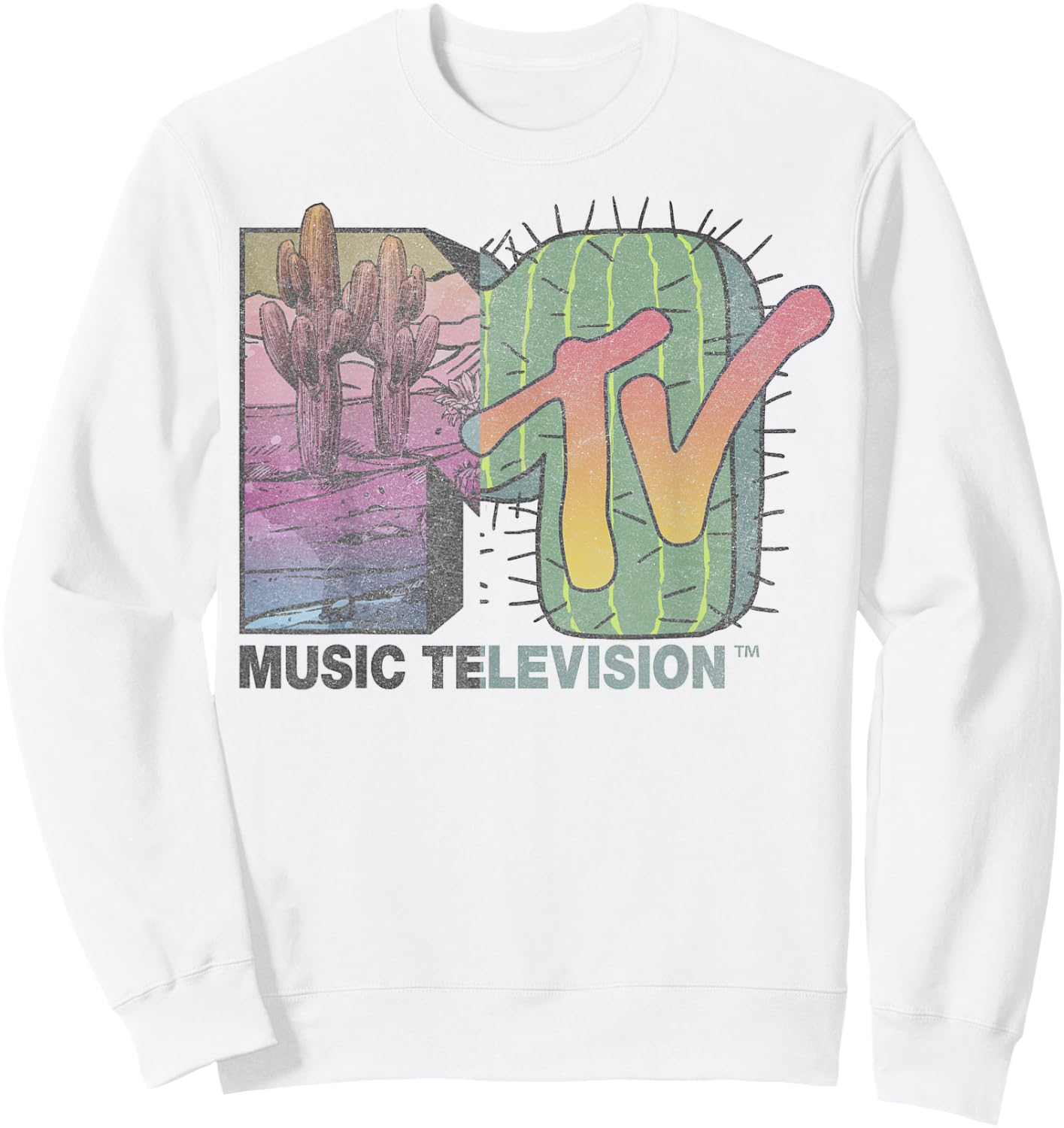 MTV Desert Cactus Split Retro Logo Sweatshirt - Sweatshirt | White